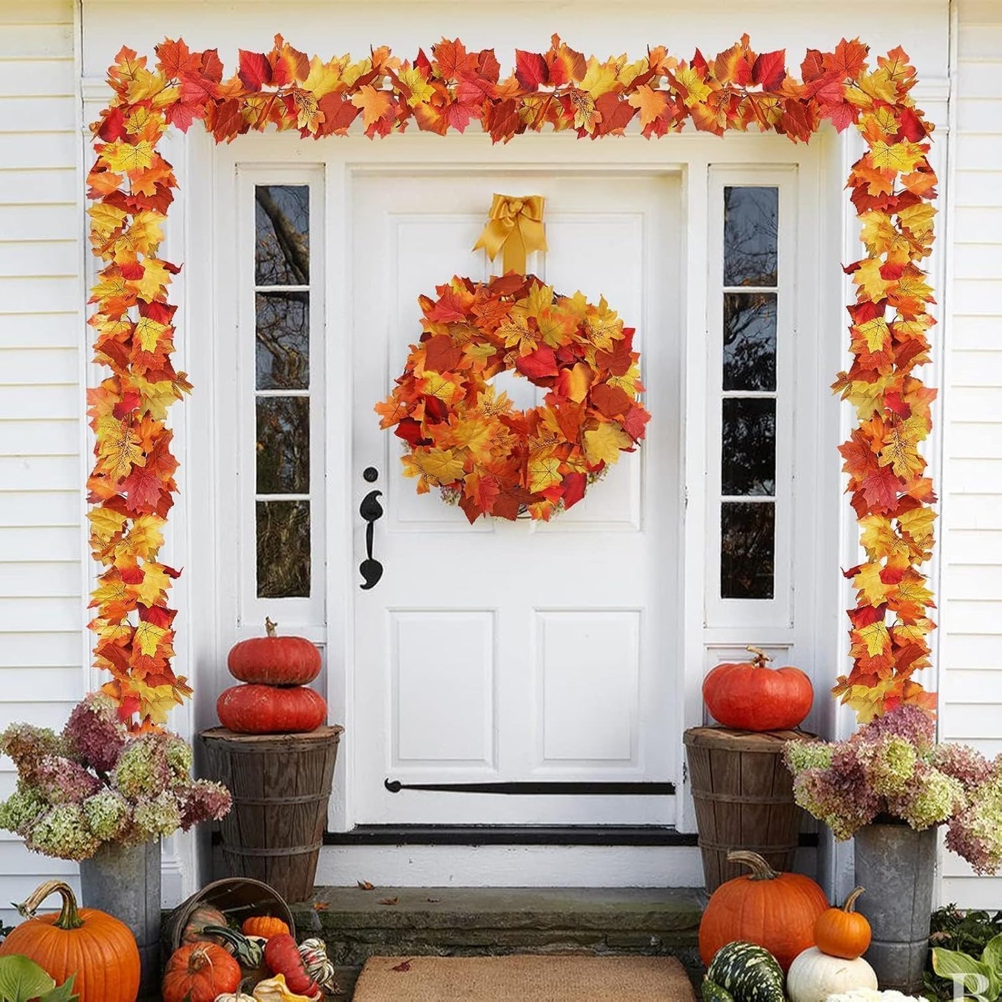 4 Pack Fall Decor Garland - Fall Thanksgiving Decorations for Home - 23.6Ft Maple Leaves Garland with Lights Battery Operated for Mantle Fireplace Table Indoor Outdoor Autumn Halloween Christmas Decor