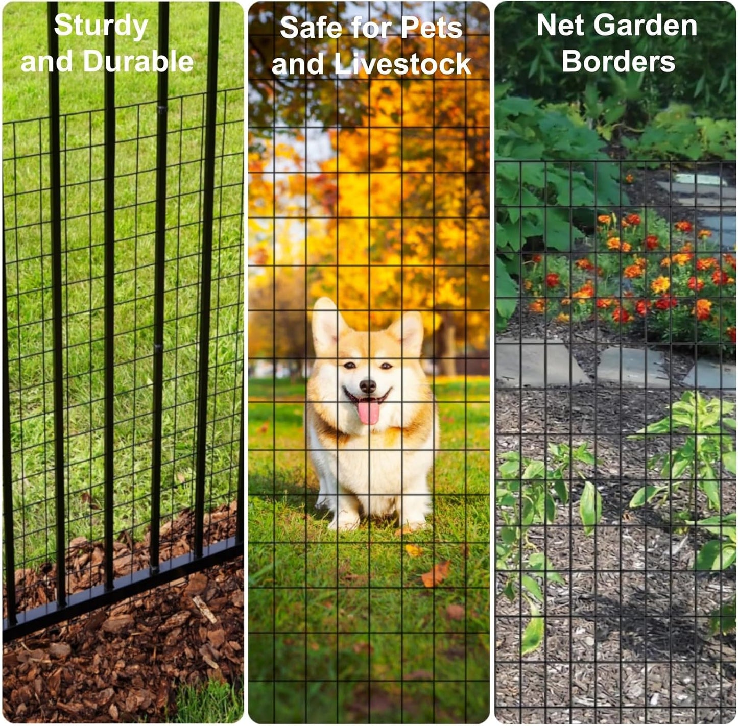 Wire Fence 24in x 50ft, 2X 3 16GA, Black PVC Coated Garden Fence for Yard Garden Border Fencing Roll Vinyl Coating Metal Wire Mesh for Yard Vegetable Plant Protection Poultry Netting