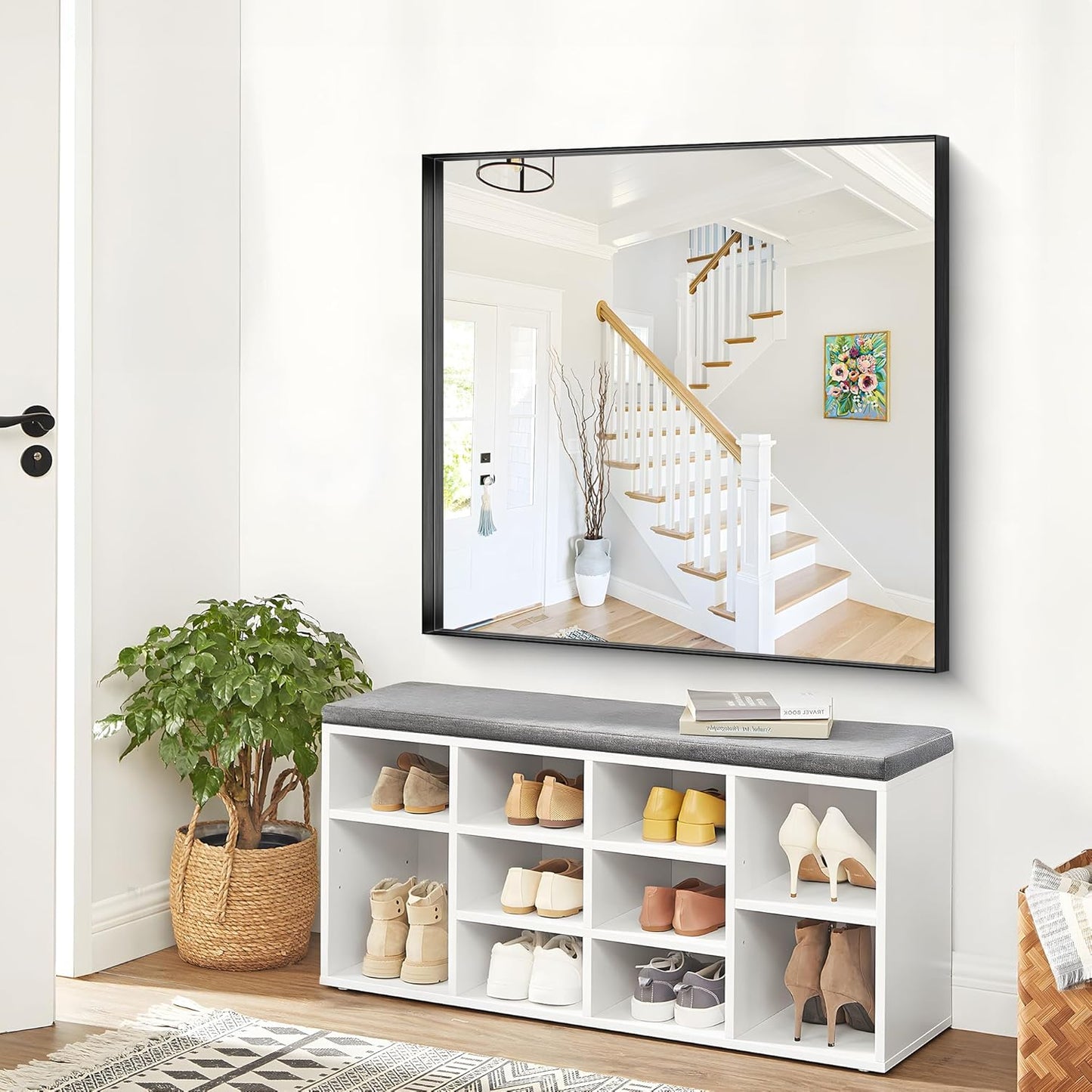 Black Bathroom Mirror, 42x42 Inch Rectangular Framed Mirror, Large Wall Mounted Bathroom Vanity Mirror Over Sink for Bedroom,Restroom, Living Room, Hangs Vertically or Horizontally