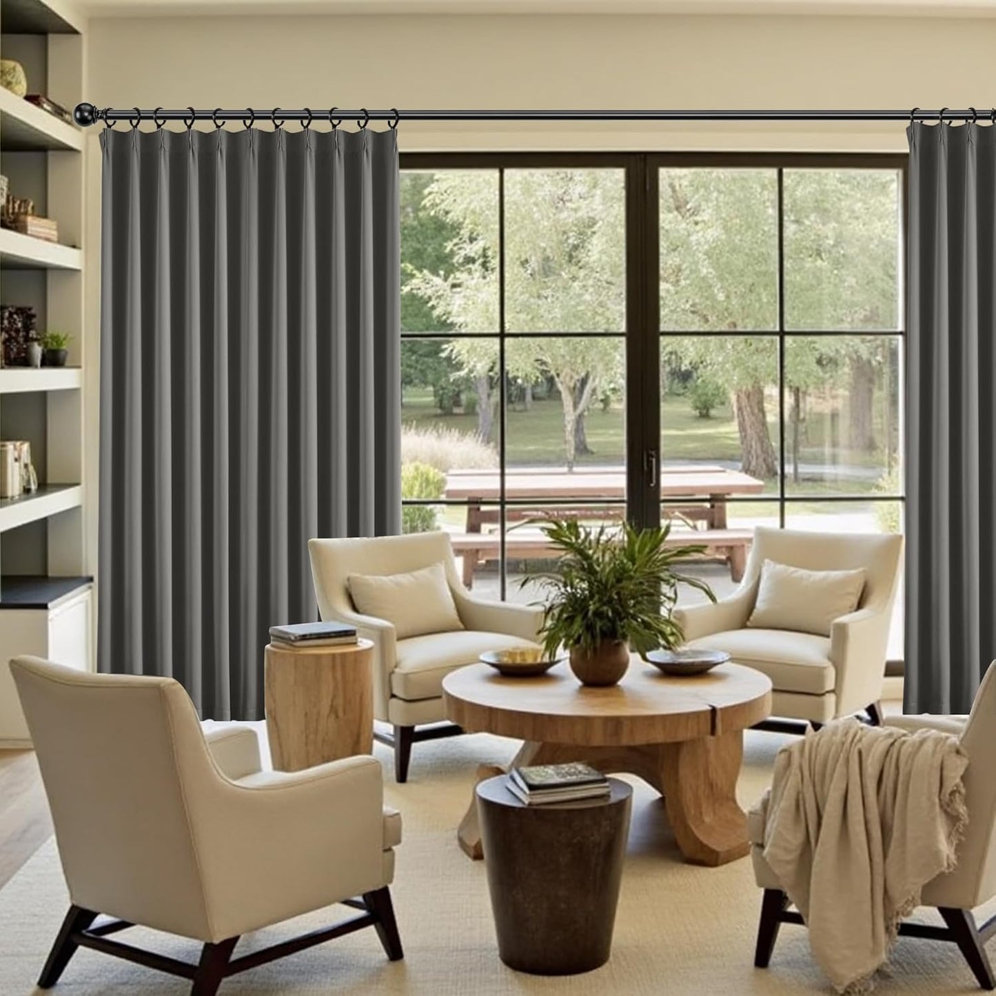 KangBang 102 Inch Gray Curtains Blackout Drapes for Living Room, Pinch Pleated Energy Saving Sound Reducing Polyester Memory Shape Custom Window Panels with Hooks(Grey Color,40Wx102L,2 Panels)