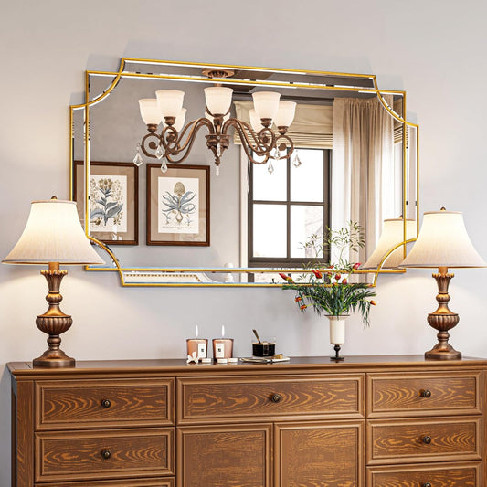 Kelly Miller 30"x48" Large Gold Mirror for Wall Decor, Modern Decorative Mirror Rectangle Wall Vanity Mirror Bevelled Full Length Mirror for Bathroom Living Room Bedroom Farmhouse Fireplace Entryway