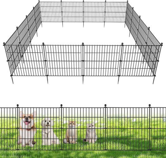 10 Panels No Dig Decorative Outdoor Garden Fence for Yard, 24 in(H) X 20 ft(L) Animal Barrier Fencing Rustproof Metal Wire Panel Border for Dog, Rabbits, and Patio Temporary Ground Stakes