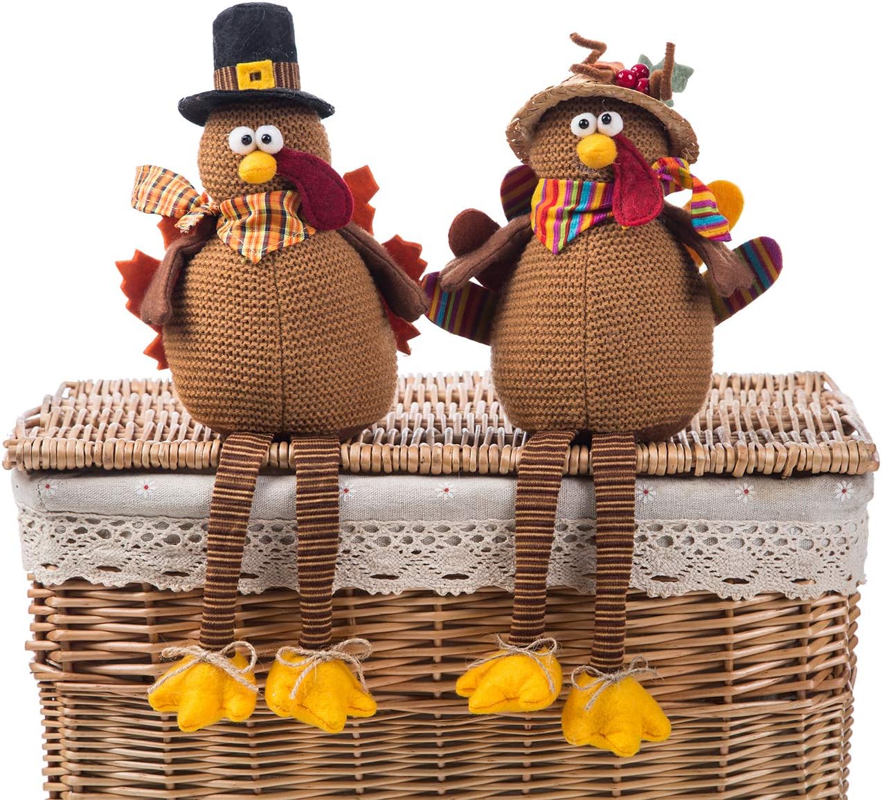 Ogrmar 2 Pack Stuffed Turkey Couple Doll Thanksgiving Tabletop Decoration Exquisite Handmade Turkey Doll Kit for Autumn Fall Thanksgiving Home Decor