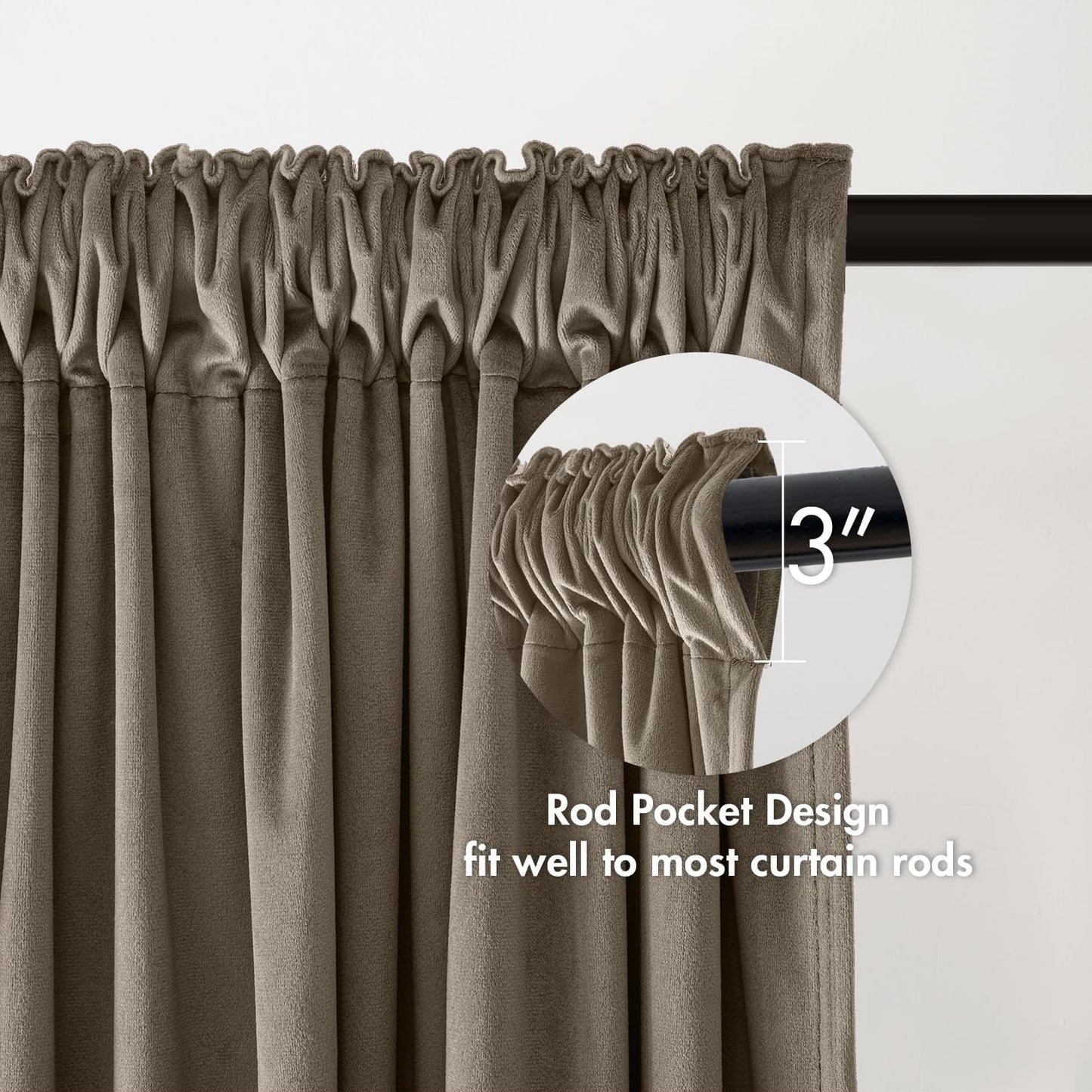 MIULEE Taupe Velvet Curtains Thermal Insulated Blackout Curtain Drapes for Bedroom Living Room Darkening 96 Inches Long Curtains Panels Rod Pocket Set of 2