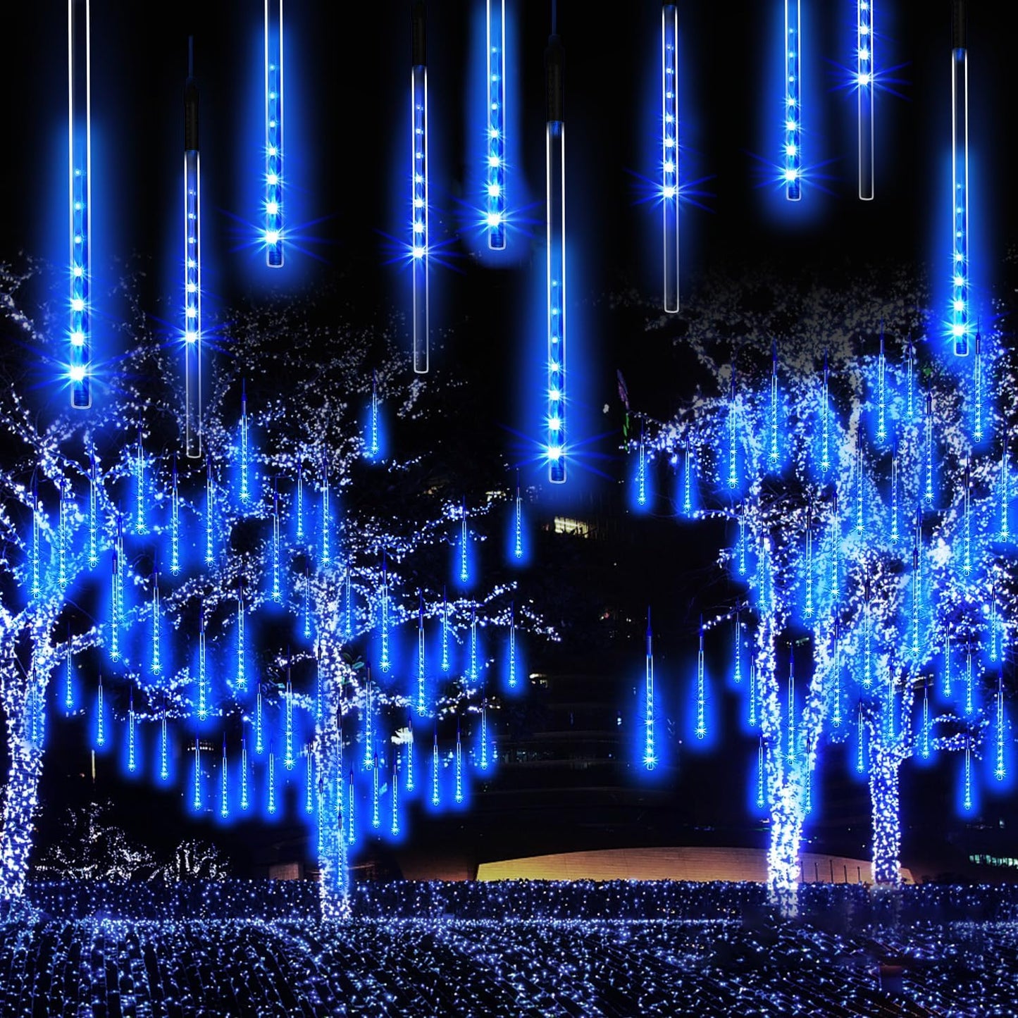 【2 Pack】 Christmas Lights Meteor Shower Rain Lights 12inch, Totally 20 Tube 480 LEDs Icicle Lights Outdoor Raindrop Lights for Xmas Halloween Wedding Party Tree Holiday Decoration, Blue