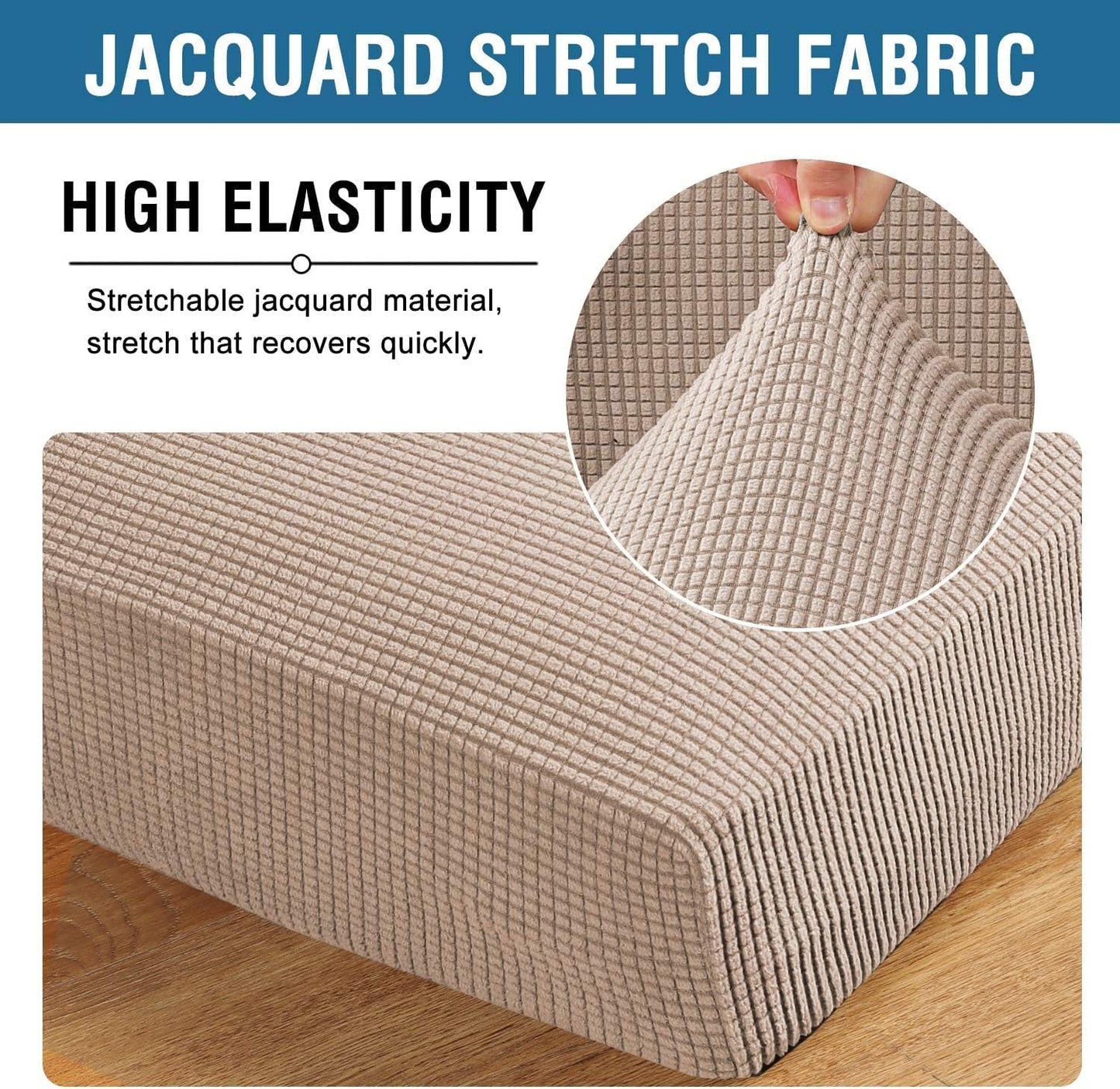 H.VERSAILTEX Super Stretch Individual Seat Cushion Covers Sofa Covers Couch Cushion Covers Slipcover Sets Thick Jacquard Textured Twill Fabric (1 Piece Sofa Cushion Cover, Sand)