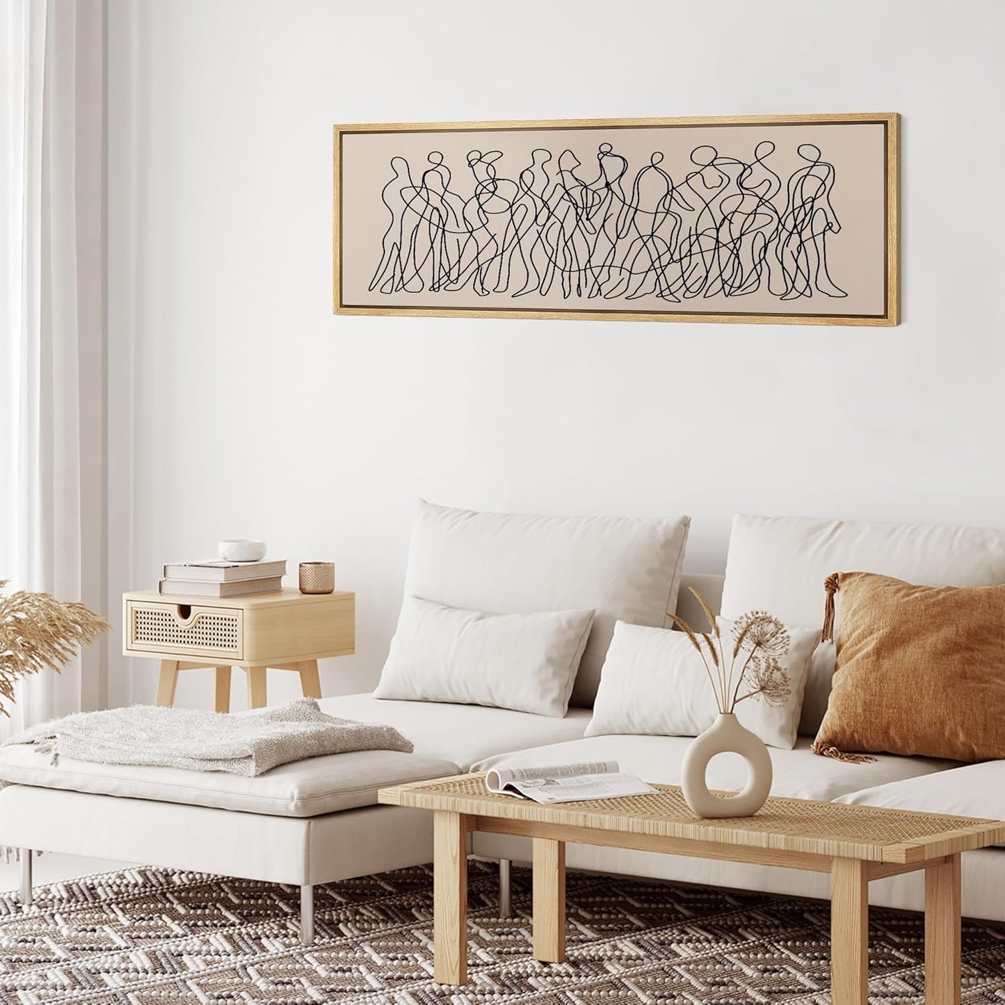 MUDECOR Large Framed Canvas Print Wall Art Modern Line Art People Abstract Illustrations Decorative Colorful Multicolor for Bedroom - 60"x20"