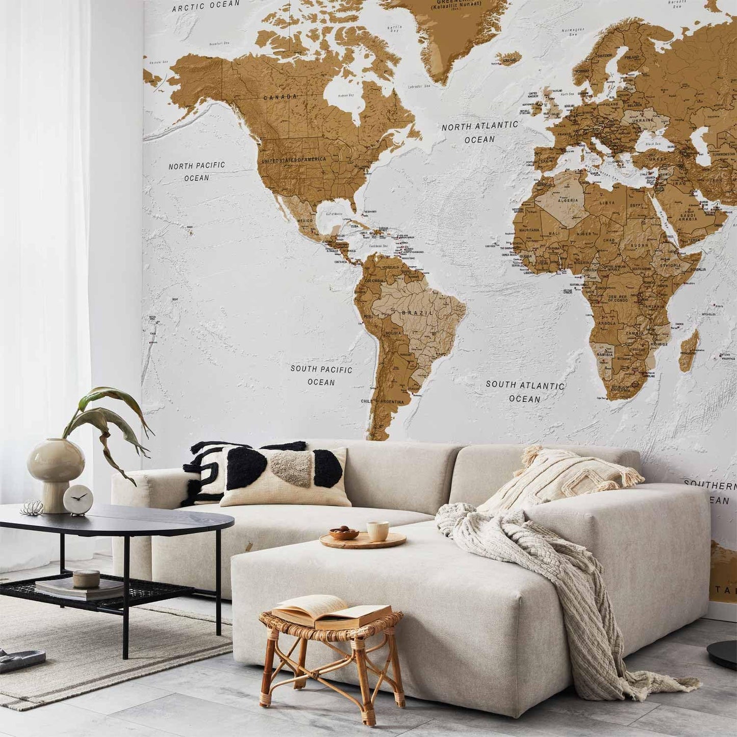 artgeist Premium Wall Mural World Map 177x124 in - XXL Non-Woven Wallpaper Fleece Wall Decor Photo Print Picture Image Design Home Map of The World k-A-0093-a-a