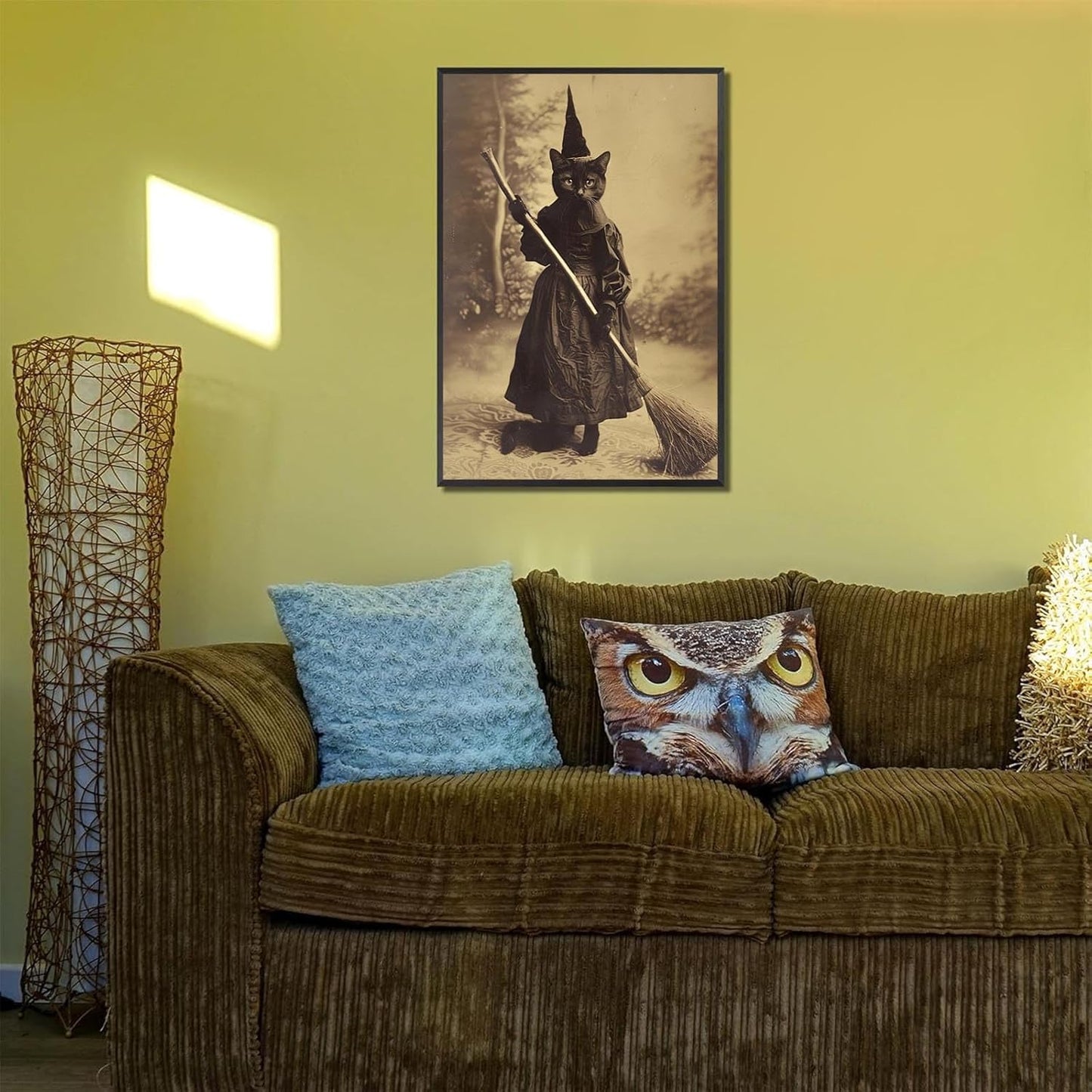 Halloween Decor Posters Black Cat Witch Canvas Wall Art Vintage Spooky Print Of Gothic Room Family Dark Academia Decorations Creepy Picture Poster Aesthetic 12X16inch Aluminum Framed