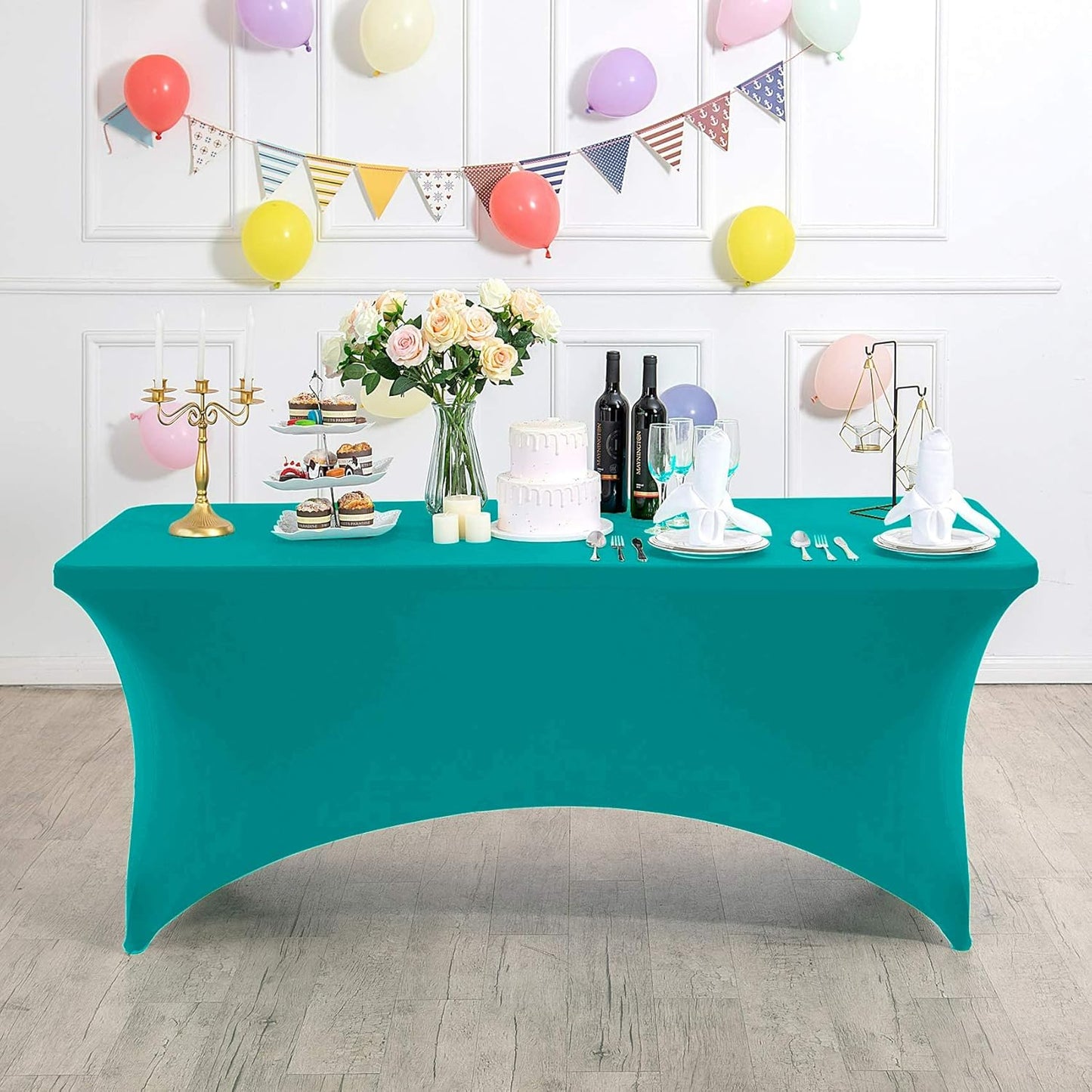 Spandex Table Cover for 8FT or 4ft or 6ft Table Universal Fitted Stretch Tablecloth for Party, Banquet, Wedding and Events-Turquoise