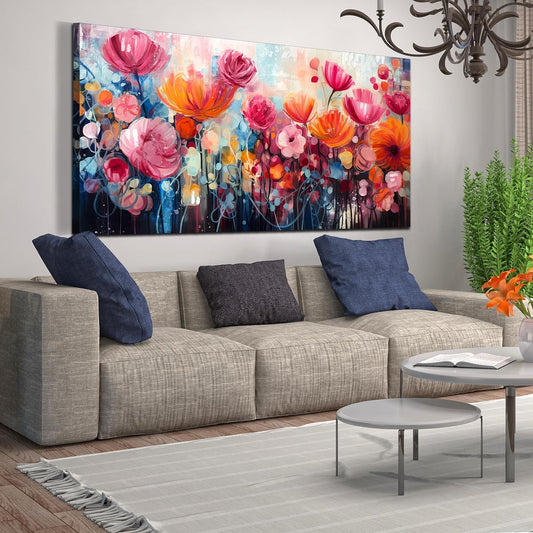 ENTANUB Flower Wall Art for Living Room, Pink Canvas Print Painting for Bedroom, Floral Picture Artwork, Large Decor Size 60x30 Inches