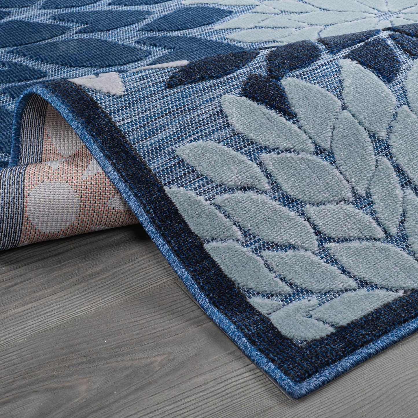 Beverly Rug Outdoor Runner Rug 2x7 Modern Floral Tropical Area Rugs for Indoor and Outdoor Patio Easy to Clean Non Shedding Living Room Porch Garden Washable Outside Carpet (2 x 7 Navy Blue)