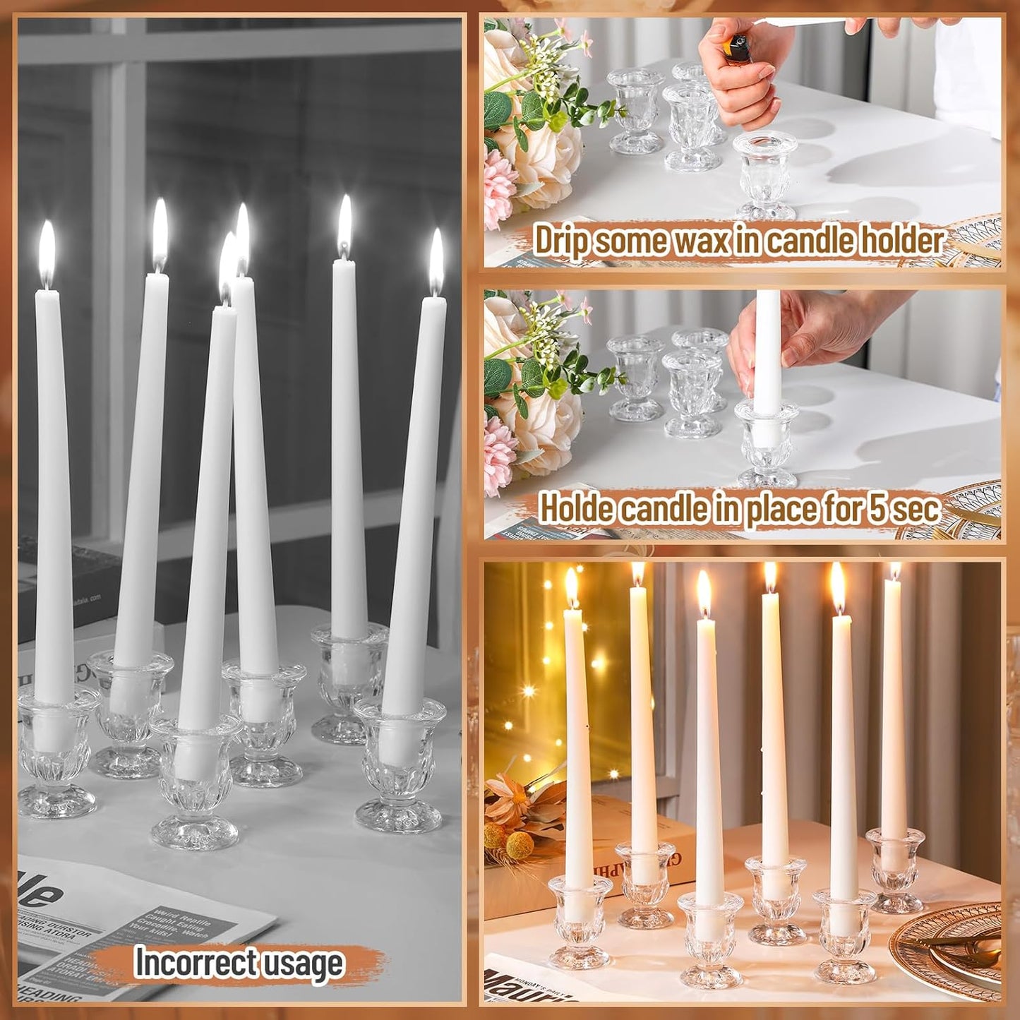 36 Pcs Glass Taper Candle Holders Bulk 2. 5 Inch Clear Candlestick Holder with Long Tapered Candles Candle Sticks Set for Table Centerpiece Wedding Christmas Party Decoration