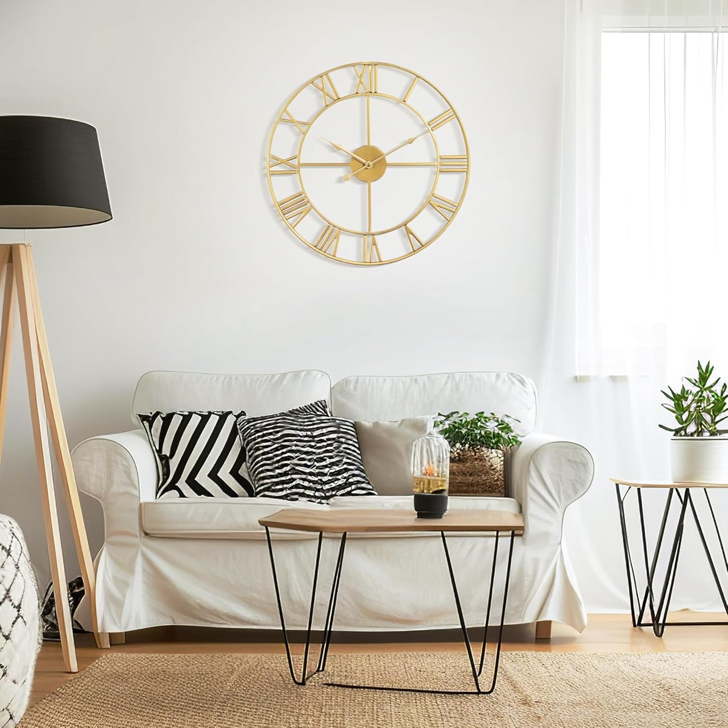 Large Wall Clock For Living Room Decor - 80cm/ 32 Inches Nearly Silent Non-Ticking Metal Wall Clocks Battery Operated, Vintage Decorative Modern Wall Clock For Bedroom, Office, Farmhouse Decor