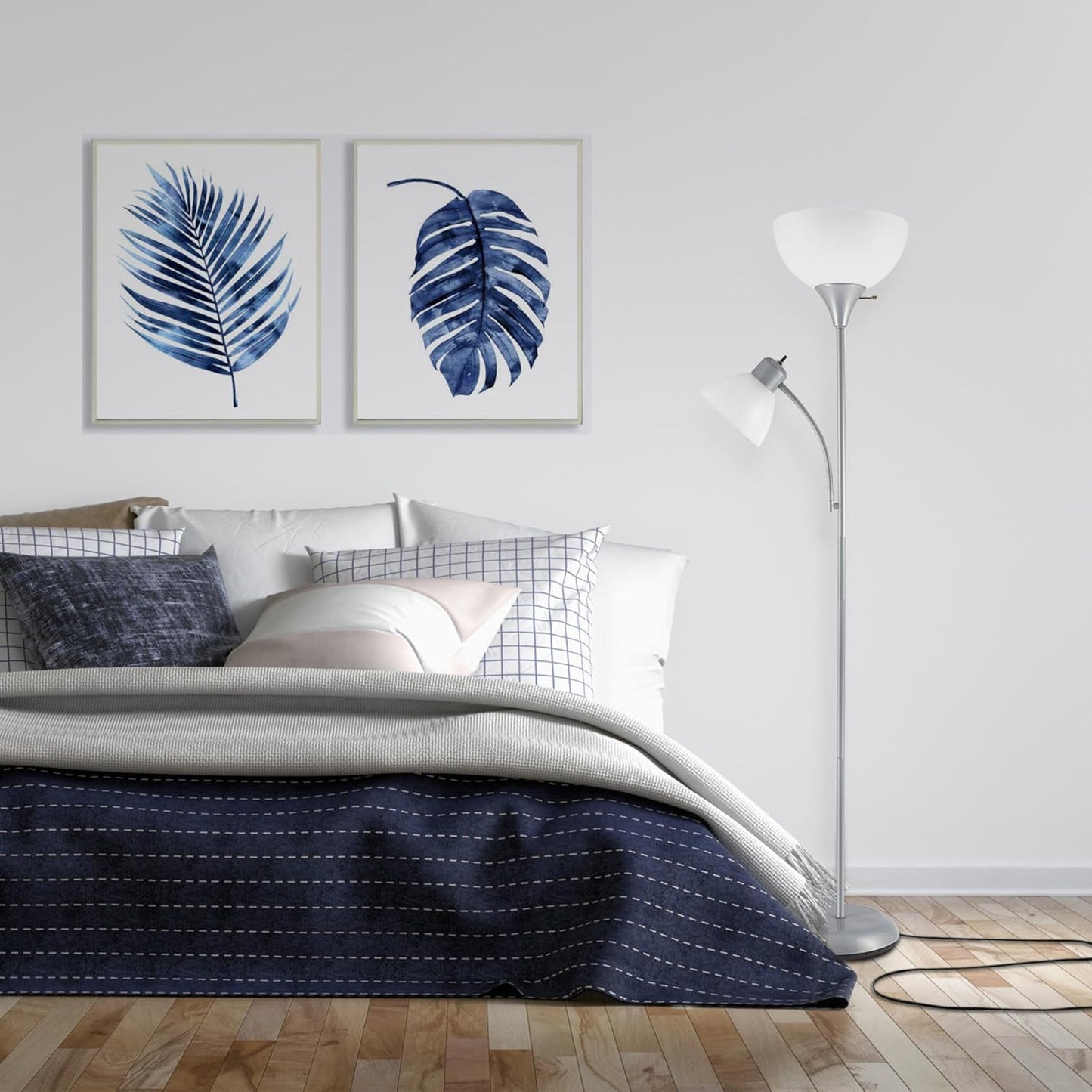 GLOBE Electric 67134 72" Torchiere Floor Lamp and Adjustable Reading Light, Silver, Frosted Shade, Dual Rotary Switch, 3-Step Dimming, Modern Lighting for Living Room or Office, Timeless