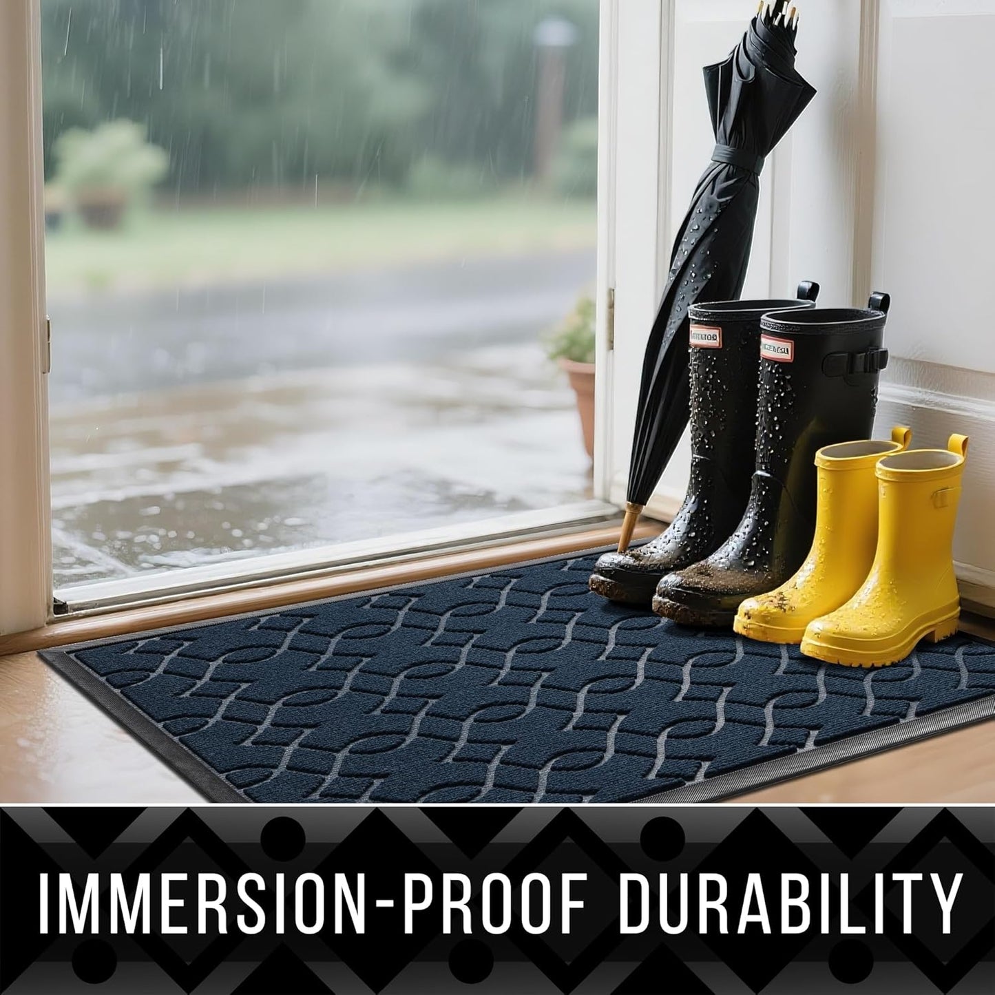 Yimobra Front Door Mat Outdoor Indoor 72x24, All-Season, All-Weather, Heavy Duty Welcome Door Mats Outside Entrance, Non Slip Porch Patio Entrance Mat, Blue