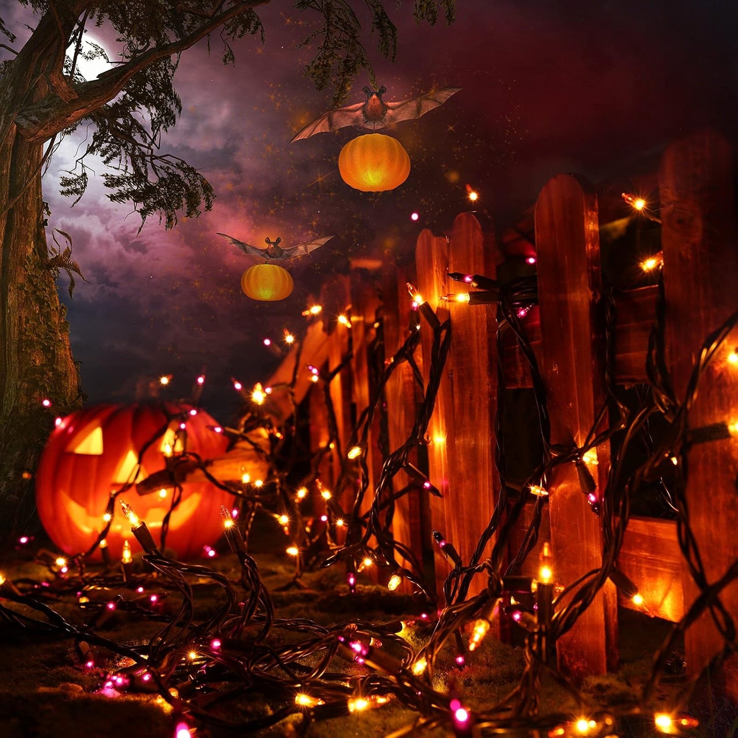Toodour Orange & Purple Halloween Lights, 75ft 300 Count Incandescent Halloween String Lights, UL Certified Connectable Mini Bulbs String Lights for Outdoor, Indoor, Garden, Porch, Party, Home Decor