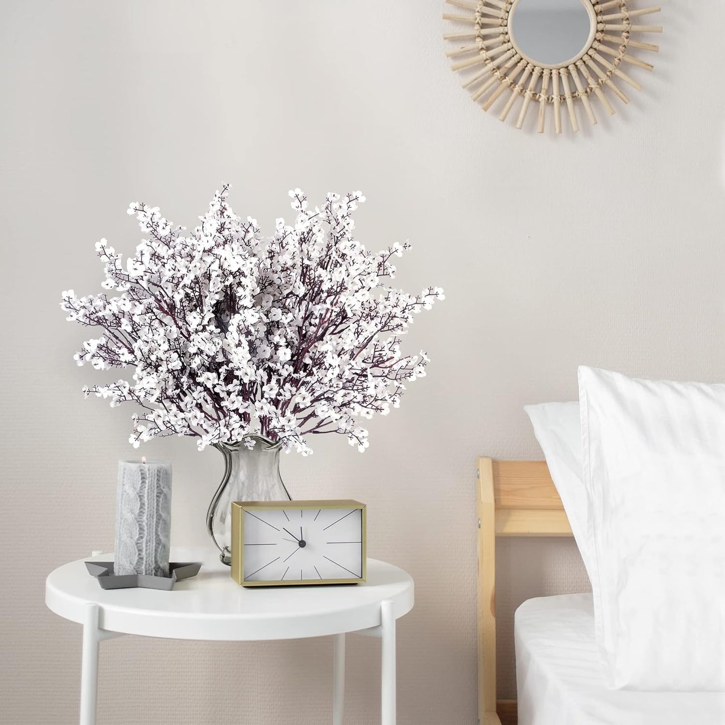 Sggvecsy 15 Pcs Babys Breath Artificial Flowers Gypsophila Bouquets Bulk Real Touch Fake Silk Flowers for Home Wedding DIY Floral Arrangement Kitchen Table Centerpiece Festival Decoration (White)