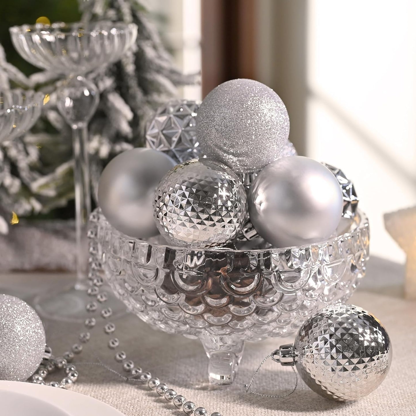 Valery Madelyn Christmas Tree Decorations Ornament Set for Fall Halloween, 50ct 2 Inches Silver Shatterproof Christmas Ball Ornaments Hanging Xmas Holiday Party Decor