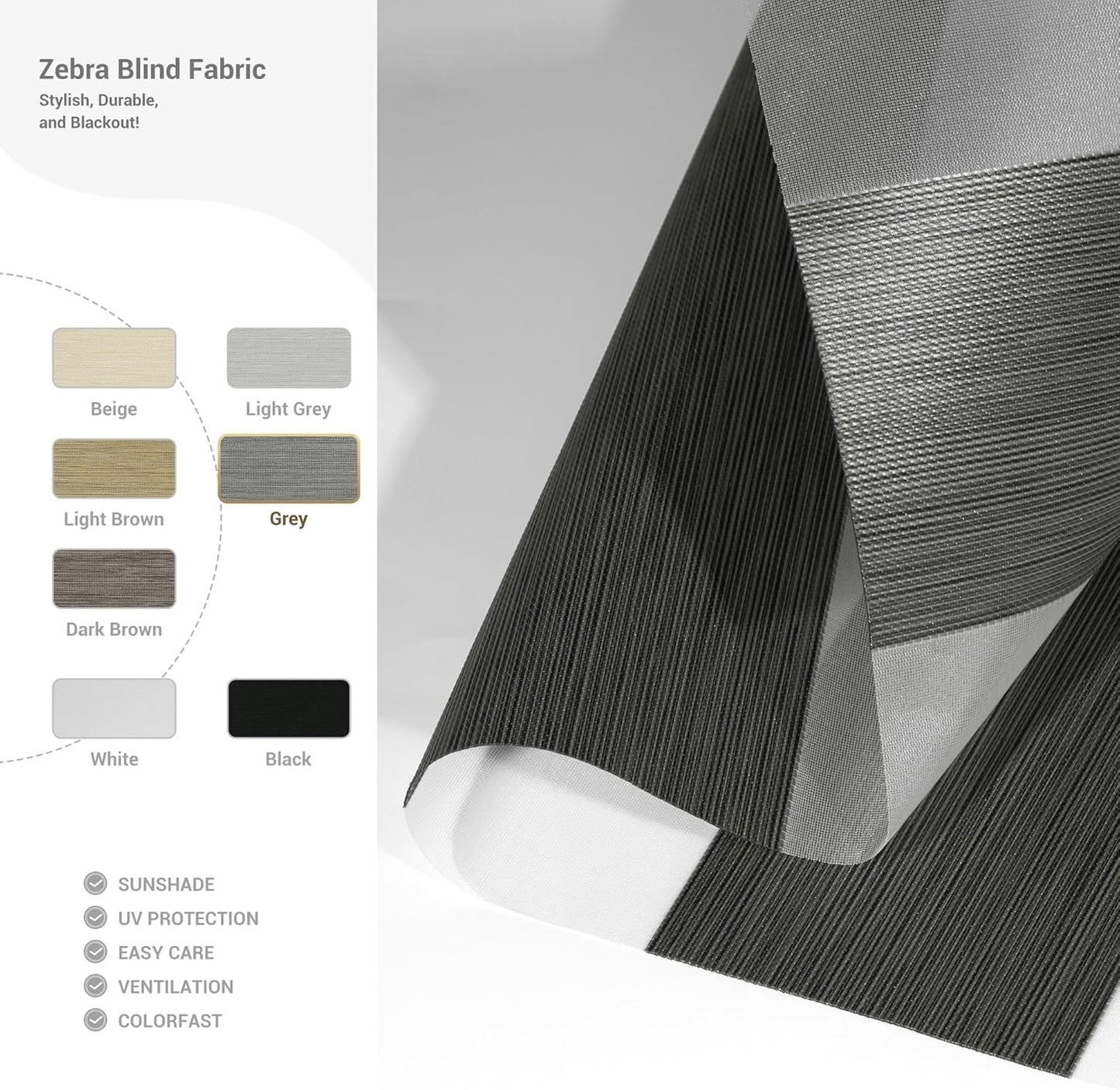 Cordless Zebra Blinds for Windows, Blackout Interior Blinds,Easy to Install,UV Protection,for Offices and Home,Custom Roller Shades, Mousse Grey,77" W x 48" H