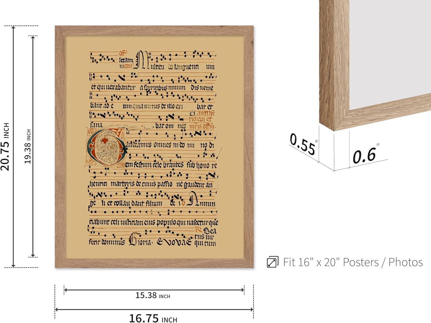 Poster Master Vintage Hymnal Poster - Retro Music Print - Gift for Artist, Friend - Graduale Aboense, Gregorian Chant Manuscript, Score - Wall Decor for Living Room, Bedroom, 16x20 Beige Framed