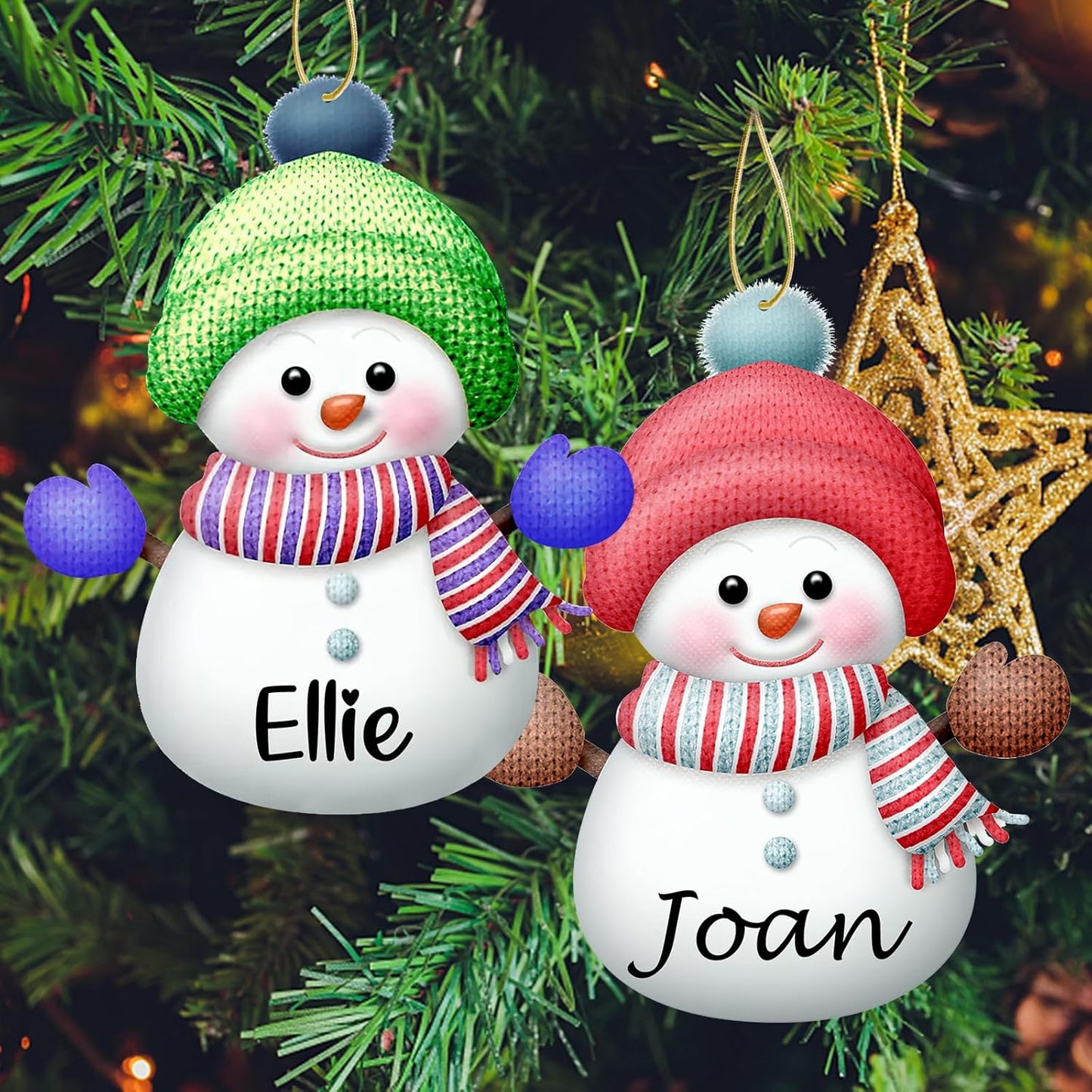 Personalized Christmas Ornaments with Names Snowman Custom Family Ornament Customized Xmas Tree Hanging Wood Decoration Gift 3.15"（8cm） Rose