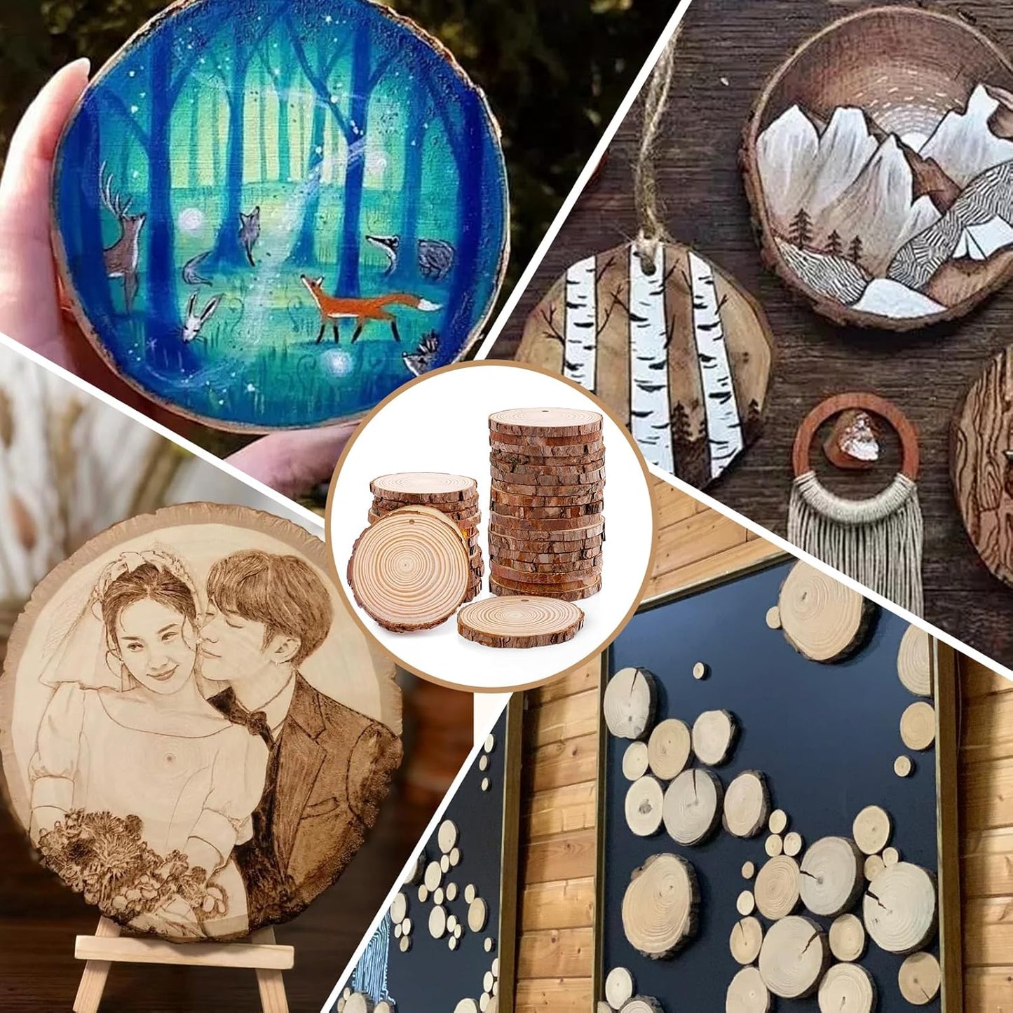36 Pack Nature Wood Slices for Crafts,2.8-3.1In Unfinished Natural Wood Rounds.Wood Circles Predrilled with Hole and 20m Rope for Wooden Craft Supplies,Painting,Christmas Ornaments,DIY Gifts