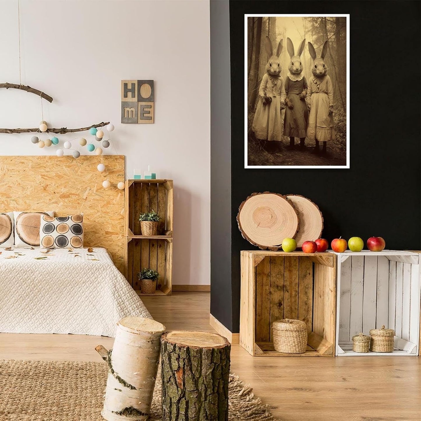 Vintage Horror Spooky Three Rabbits In Occult Forest Spooky Canvas Wall Art Poster Gothic Dark Academia Decorations Room Creepy Print Retro Halloween Wall Decor 12X16inch Unframed