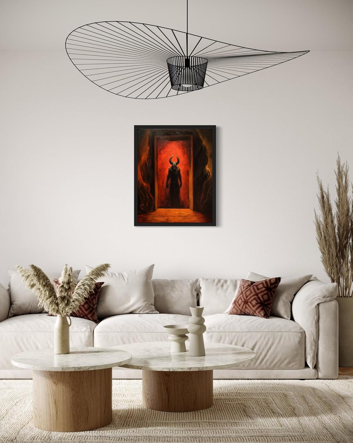 Satan and Hell Poster Art Print, Halloween Scary Vintage Wall Art Academia Spooky Painting Decoration for Horror Prints, Gothic Posters Bedroom Decor 89 (Satan and Hell, 11 x 14 inches, Black Frame)
