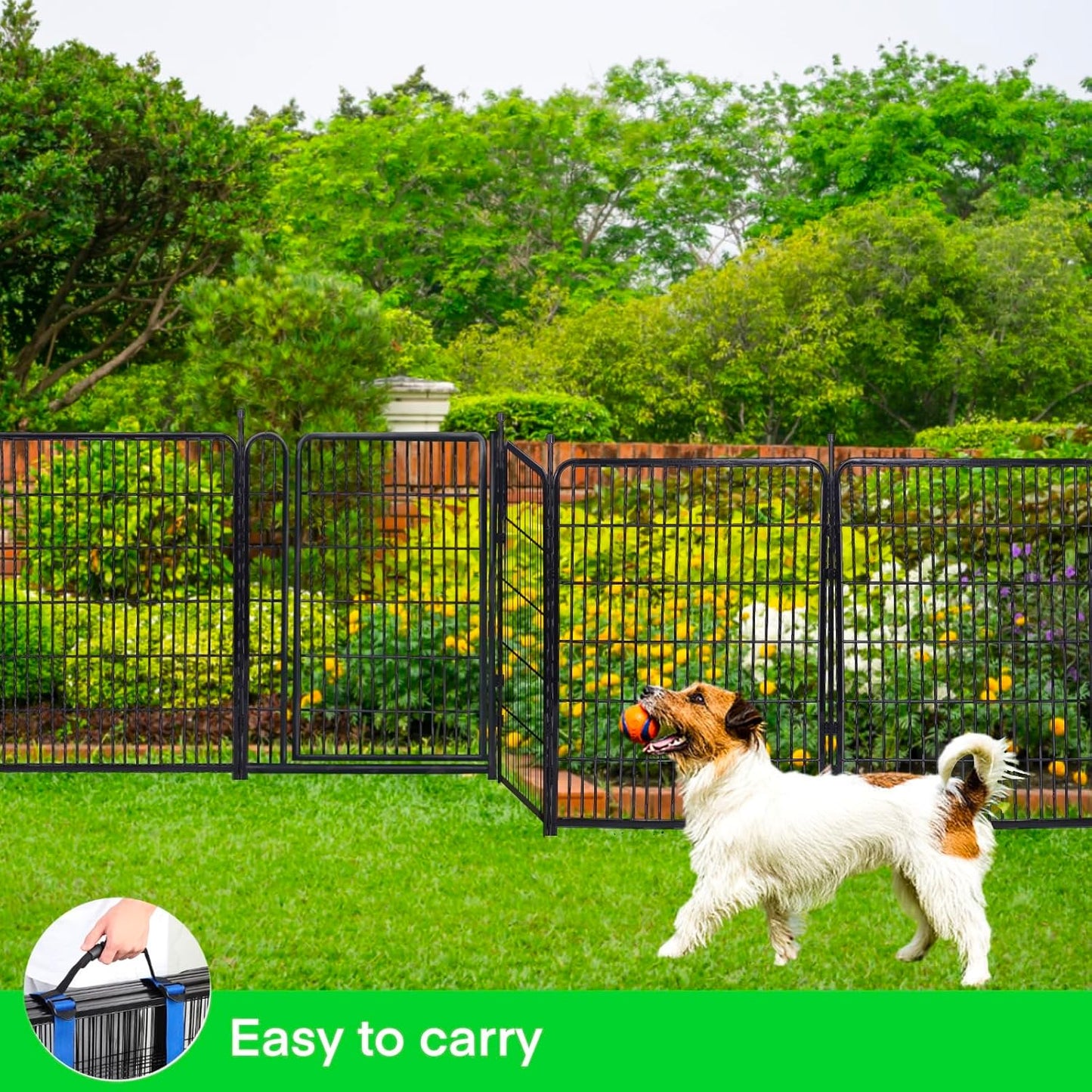 Garden Fence 40 inch High, Dog Fence Outdoor for Yard, 21" Wide Low Threshold Gate, Fencing for Garden Beds, Garden Fence Border,Animal Barrier Fence, Rabbit Fence, 8 Panels Total 17.7 Ft(L)
