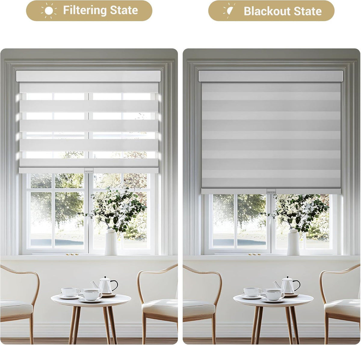 Cordless Zebra Blinds for Windows, Blackout Interior Blinds,Easy to Install,UV Protection,for Offices and Home,Custom Roller Shades, Solid White, 41" W x 88" H