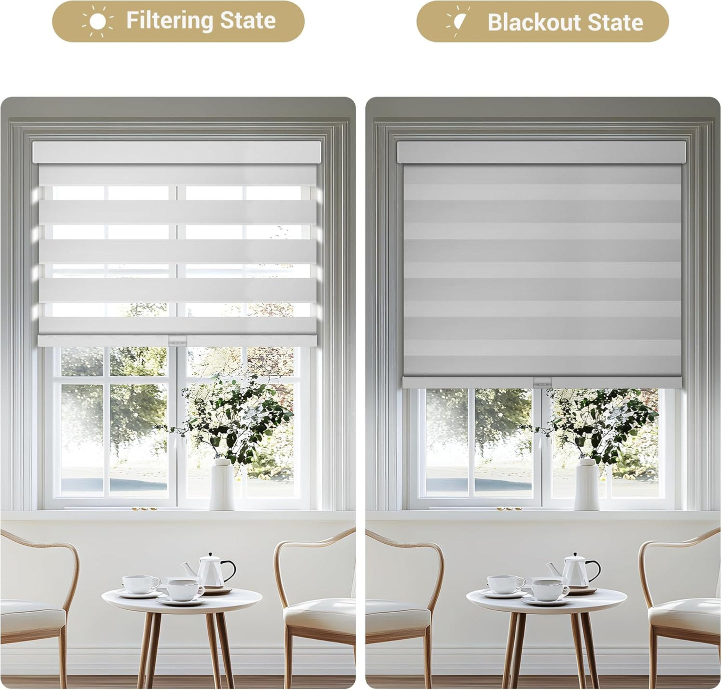Cordless Zebra Blinds for Windows, Blackout Interior Blinds,Easy to Install,UV Protection,for Offices and Home,Custom Roller Shades, Solid White, 21" W x 80" H