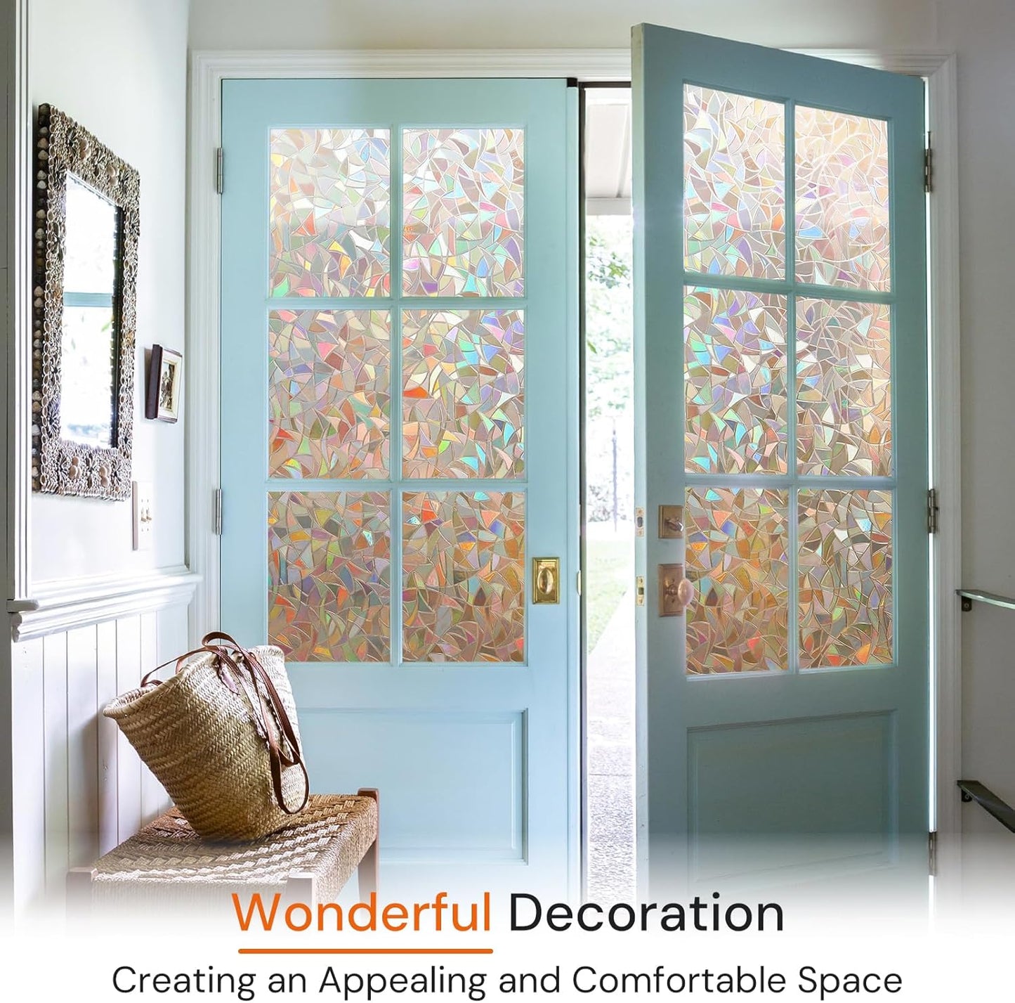 DOWELL Window Privacy Film, Rainbow Window Film, Decorative Stained Glass Clings, Static Cling Door Sticker, Non-Adhesive 3D Decals for Home UV Protection, Dark Brown, 23.6 x 118 inches