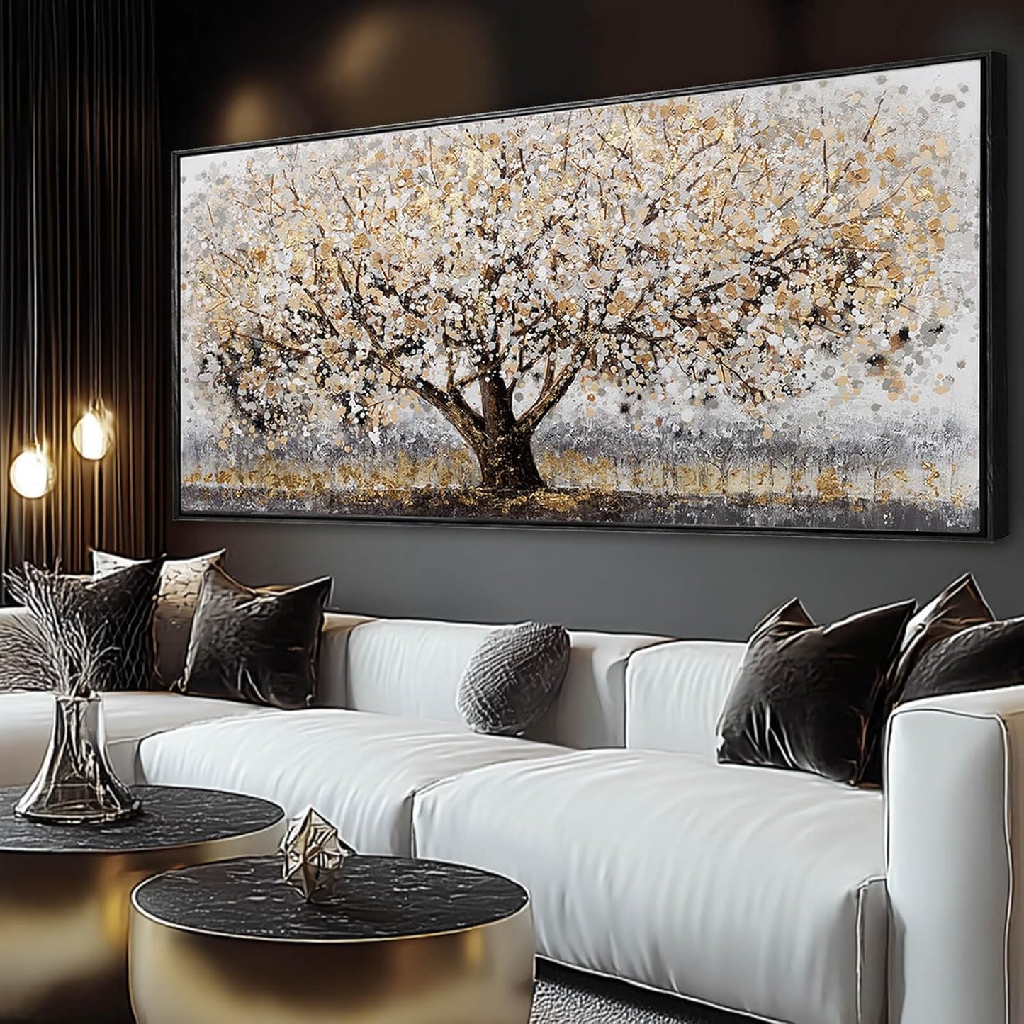 Tree Framed Wall Art Floral Wall Decor Vintage Art Pictures 32"x70" Wall Prints for Living Room Artwork for Dining Room