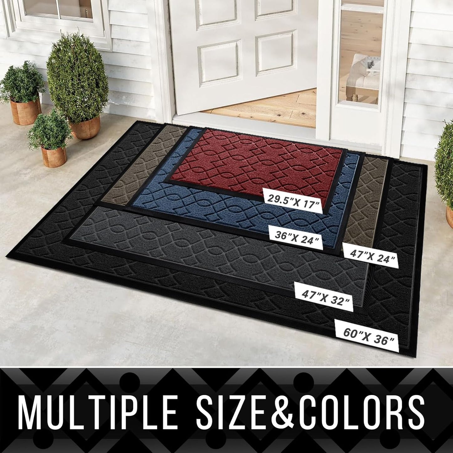 Yimobra Outdoor Mats for Front Door, All-Season Waterproof Door Mat Outside Entrance, All Weather Non-Slip Doormat, Stain and Fade Resistant, Easy Clean Patio Porch Indoor Entryway Mat, 36x24, Blue
