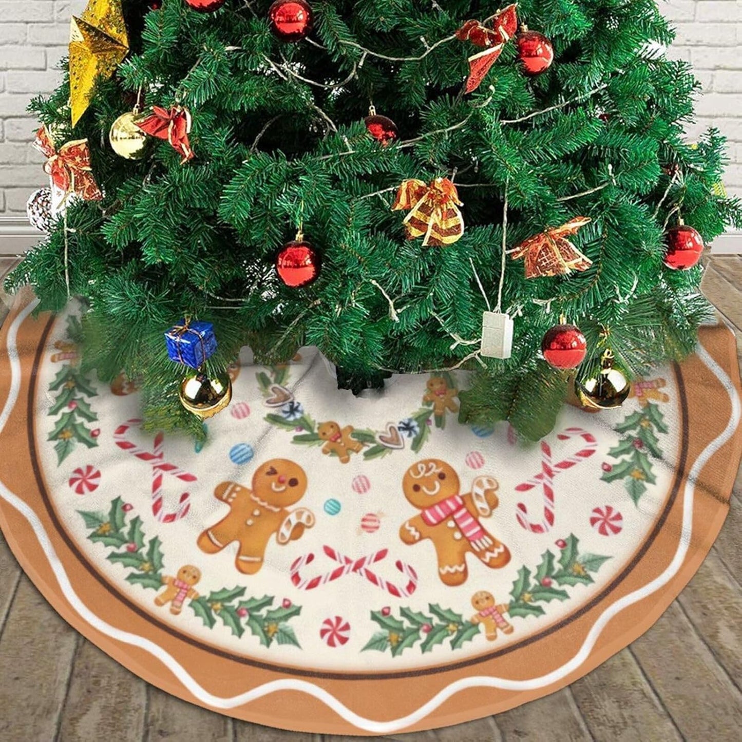 Christmas Tree Skirt,Gingerbread Xmas Tree Skirt Rustic Farmhouse Tree Skirt for Christmas Decor Xmas Holiday Home Party Decorations30