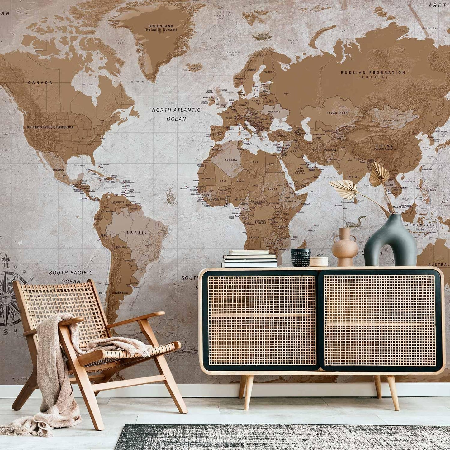 artgeist Premium Wall Mural World Map 157x110 in - XXL Non-Woven Wallpaper Fleece Wall Decor Photo Print Picture Image Design Home Map of The World k-A-0108-a-a