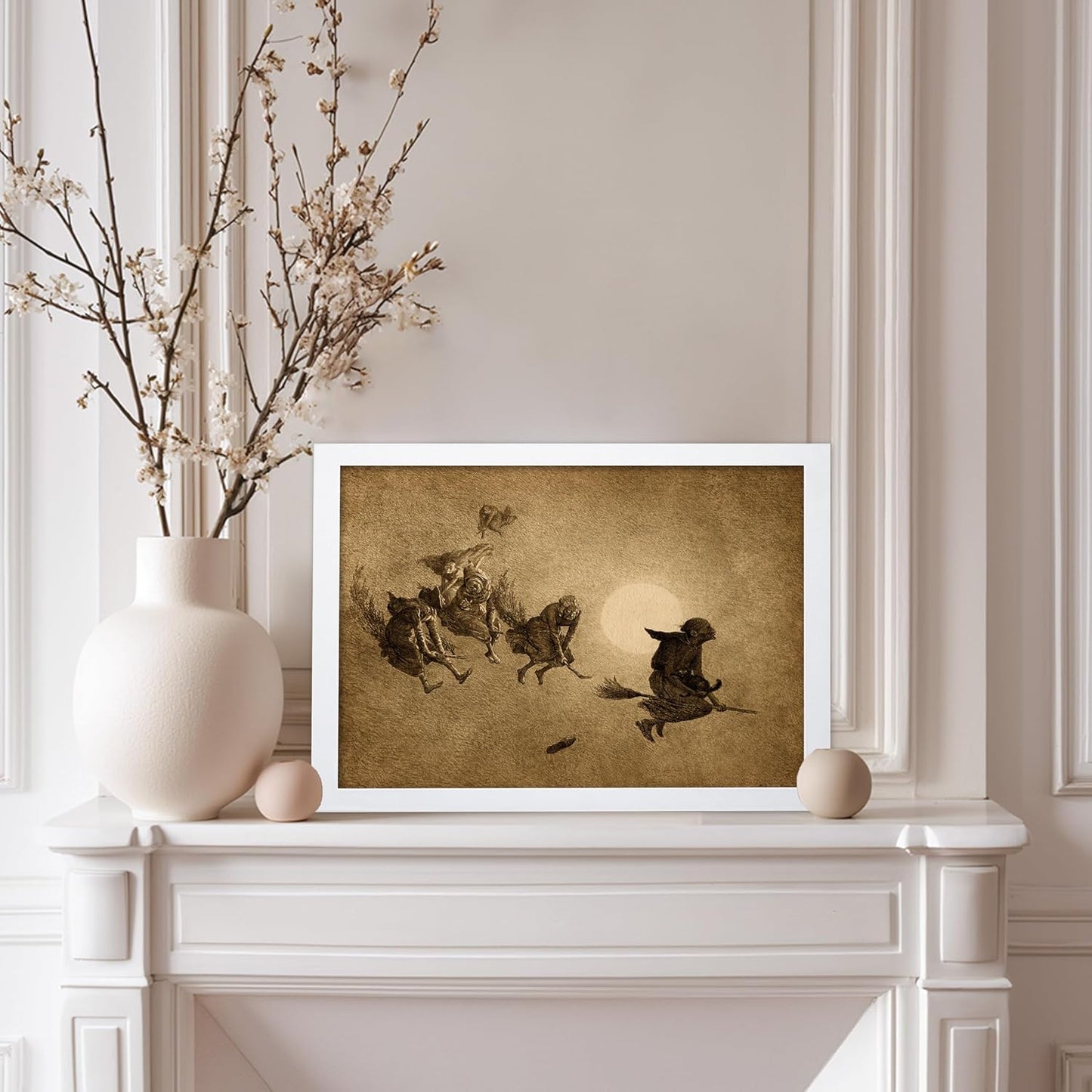 Poster Master Vintage William Holbrook Beard Poster - Retro Occult Print - Gift for Gothic, Horror Fan - The Witches Ride, Pagan, Goth, Magic - Wall Decor for Bedroom, Dorm, 11x14 White Framed