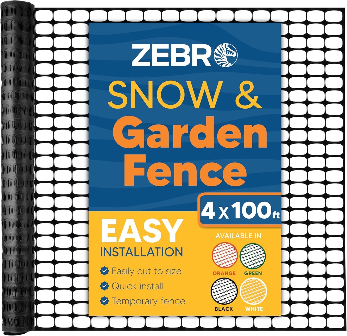ZEBRO 4' x 100' Black Plastic Garden Fence Roll – Standard Duty Safety Netting for Snow, Poultry, Deer, Dogs – Reusable Outdoor Barrier for Yard, Landscaping, Animal Protection