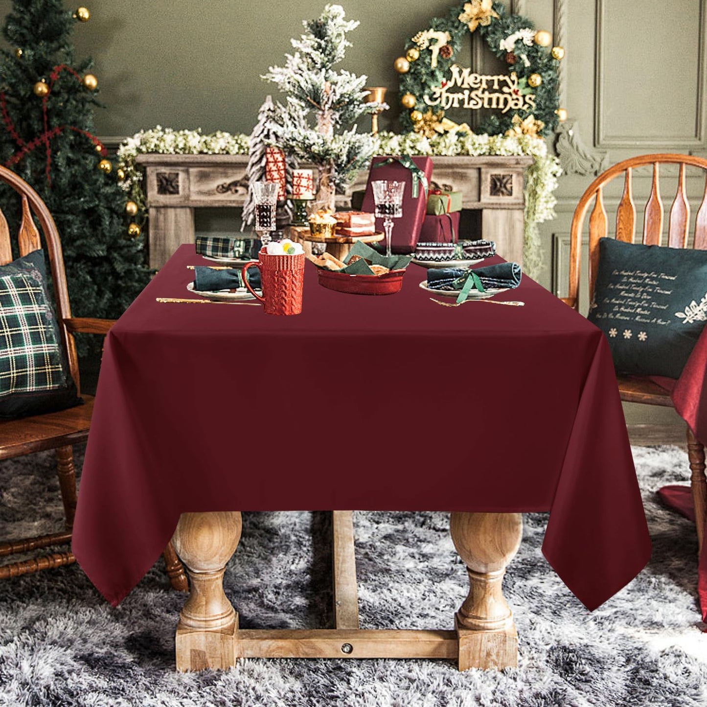 sancua Rectangle Tablecloth - 70 x 90 Inch - Stain and Wrinkle Resistant Washable Polyester Table Cloth, Decorative Fabric Table Cover for Dining Tables, Buffet Parties and Camping, Burgundy