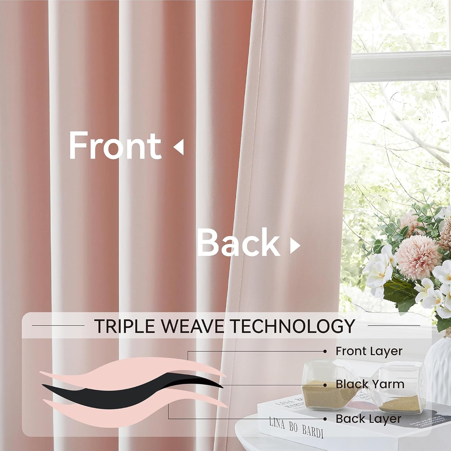 KangBang Soft Pink Blackout Pleated Curtains with Hooks for Living Room, Energy Saving Window Treatment Privacy Draperies for Bedroom Dorm, Vertical Track System Elegant Hook Panels 2 PCs, 40x108