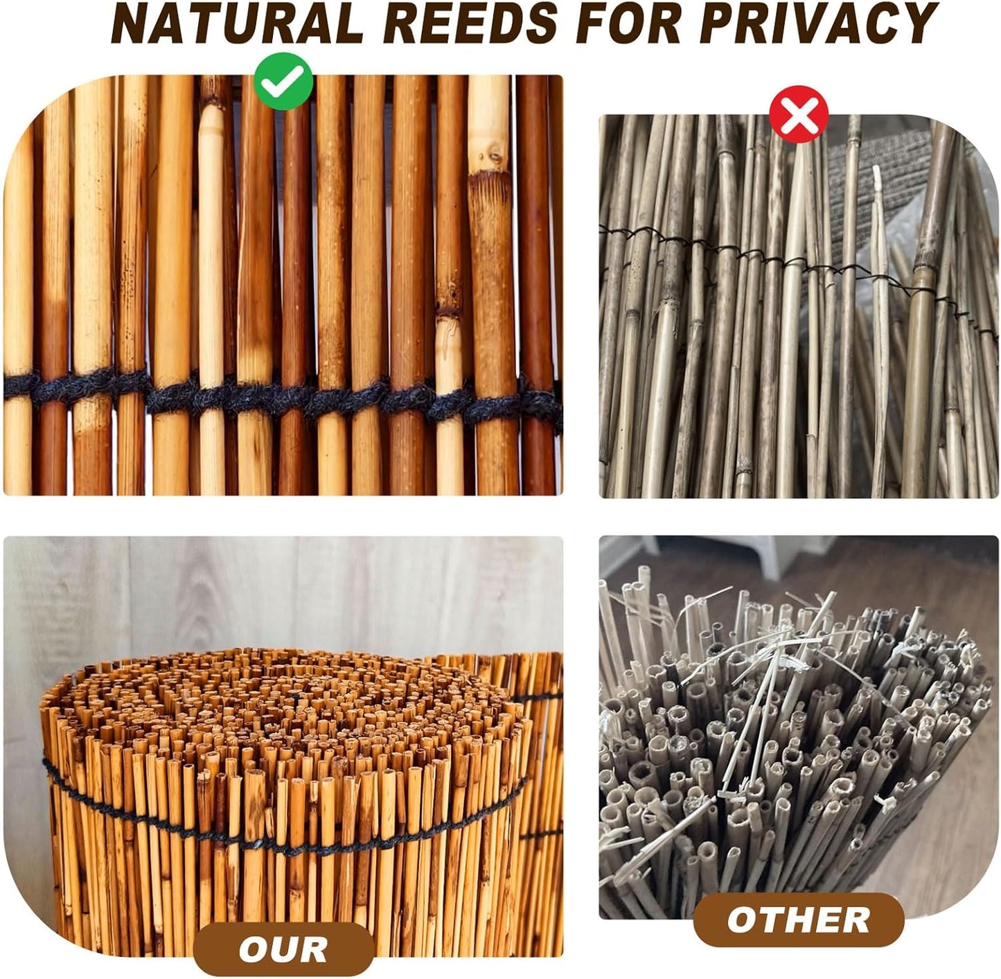 Reed Fencing Rolls,Patio Privacy Screen,Decorative Bamboo Fence Rolls for Patio Balcony Garden Backyard Outdoor,5x16FT(2Pcs)