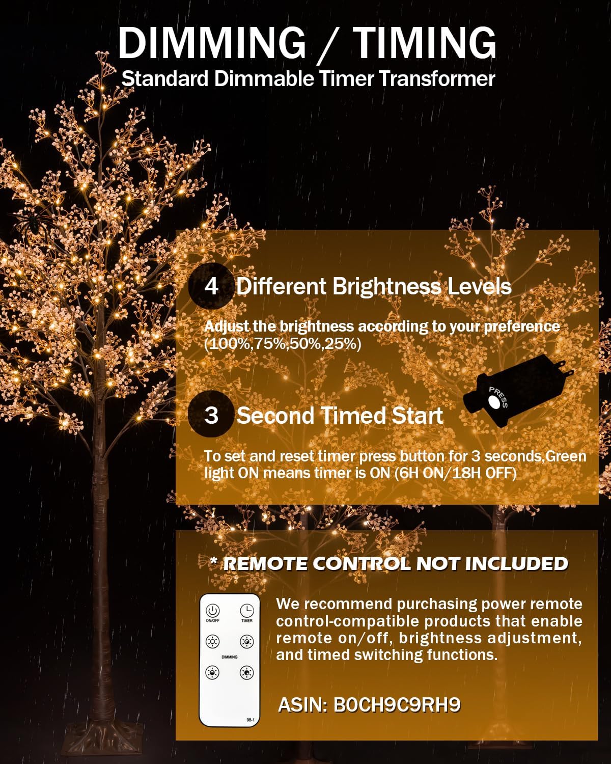 Lighted Baby's Breath Tree Set 4ft, 5ft and 6ft with 144/184/240 Warm White LED Lights for Holiday Decor - Dimmable, UL Certified, Waterproof - Ideal for Indoor and Outdoor Decoration