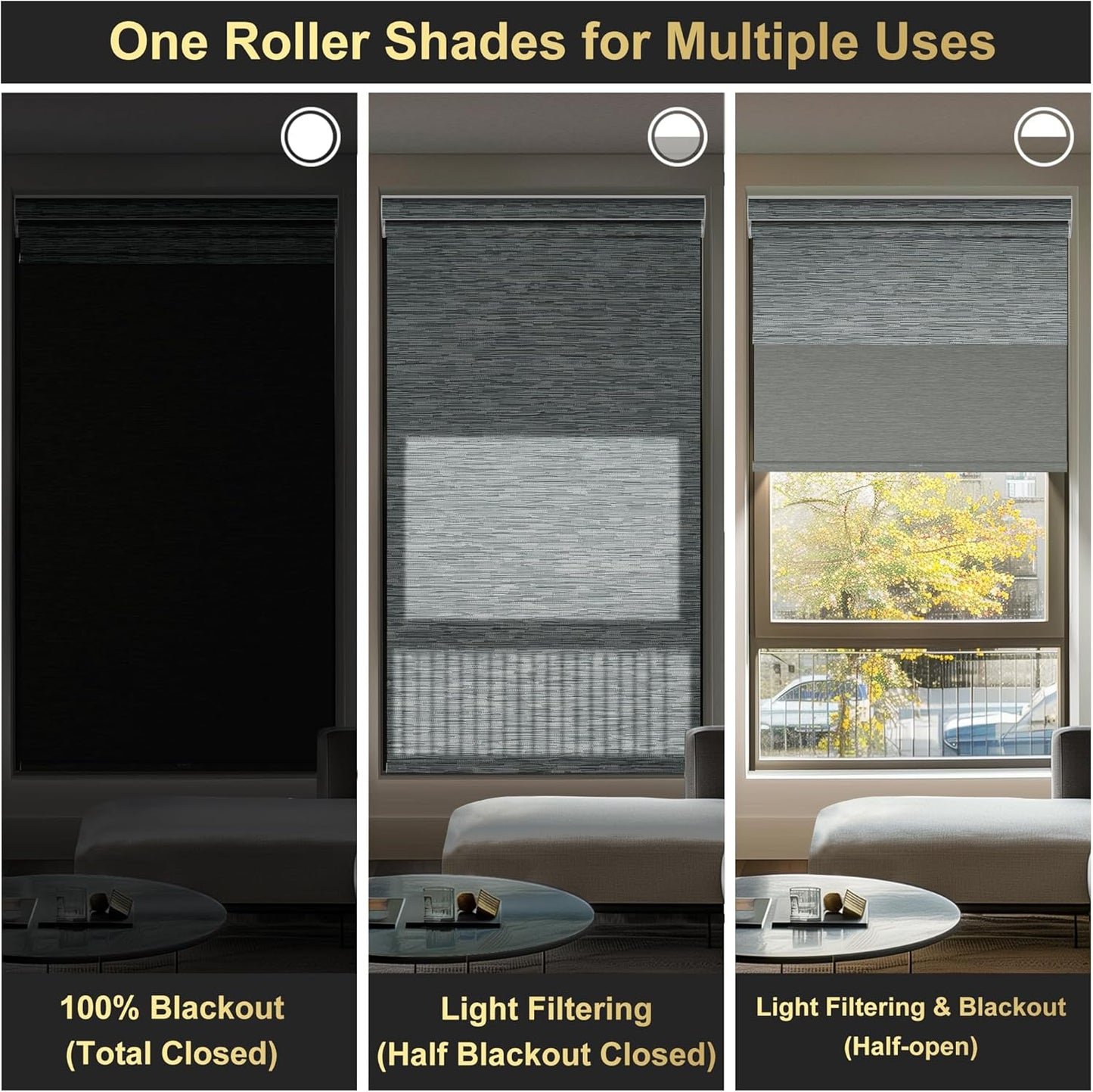 BERISSA Cordless Dual Roller Shades With Cassette Valance, Blackout and Light Filtering, Day and Night for Home Office Door - Striped Jacquard Grey, 47 W x 80" H