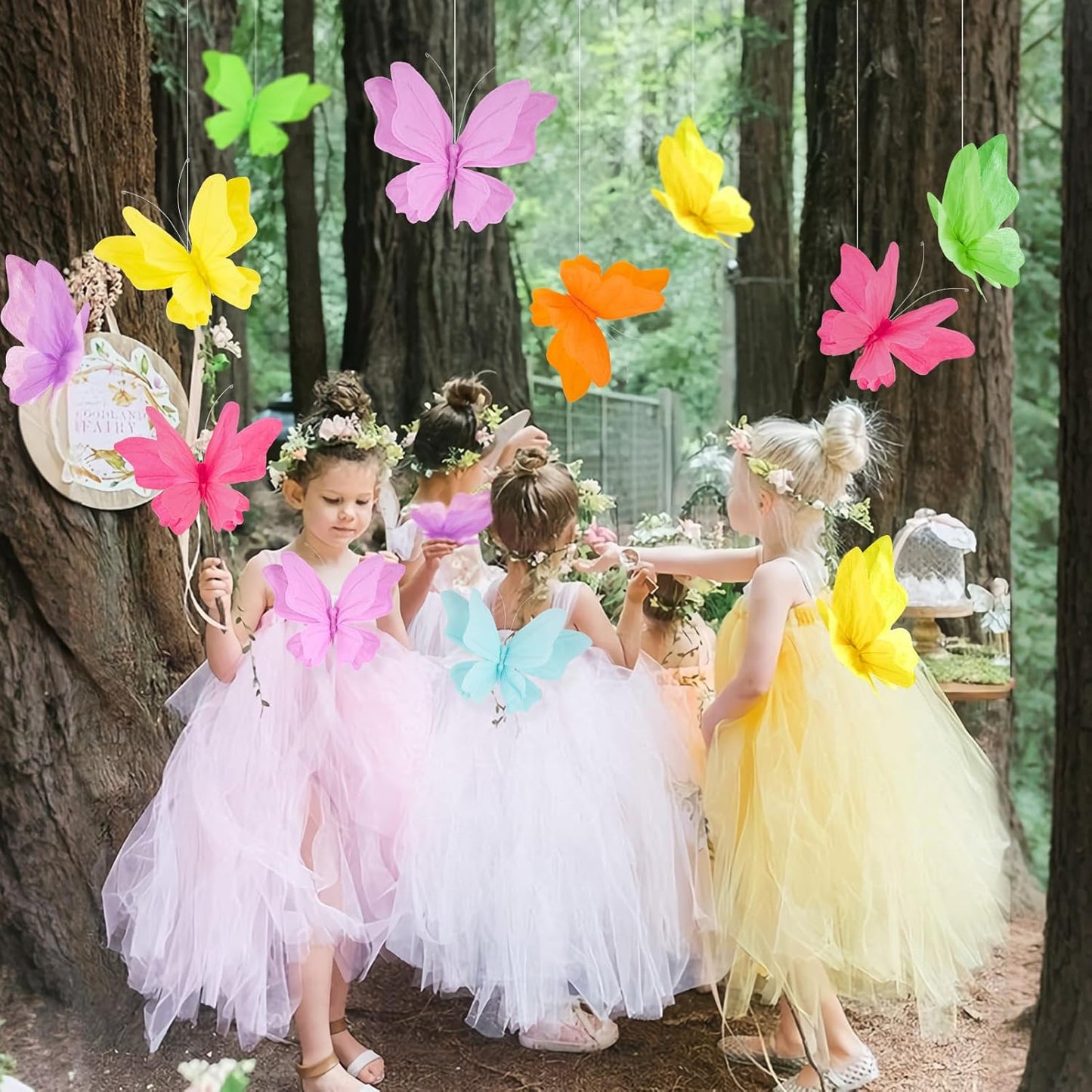 SUNBEAUTY 6Pcs Hanging Butterflies, Large Butterfly Decorations, 3D Paper Decoration, Pink Green Blue Orange for Baby Shower Decor Girls, Women, Paper Flowers for Wall