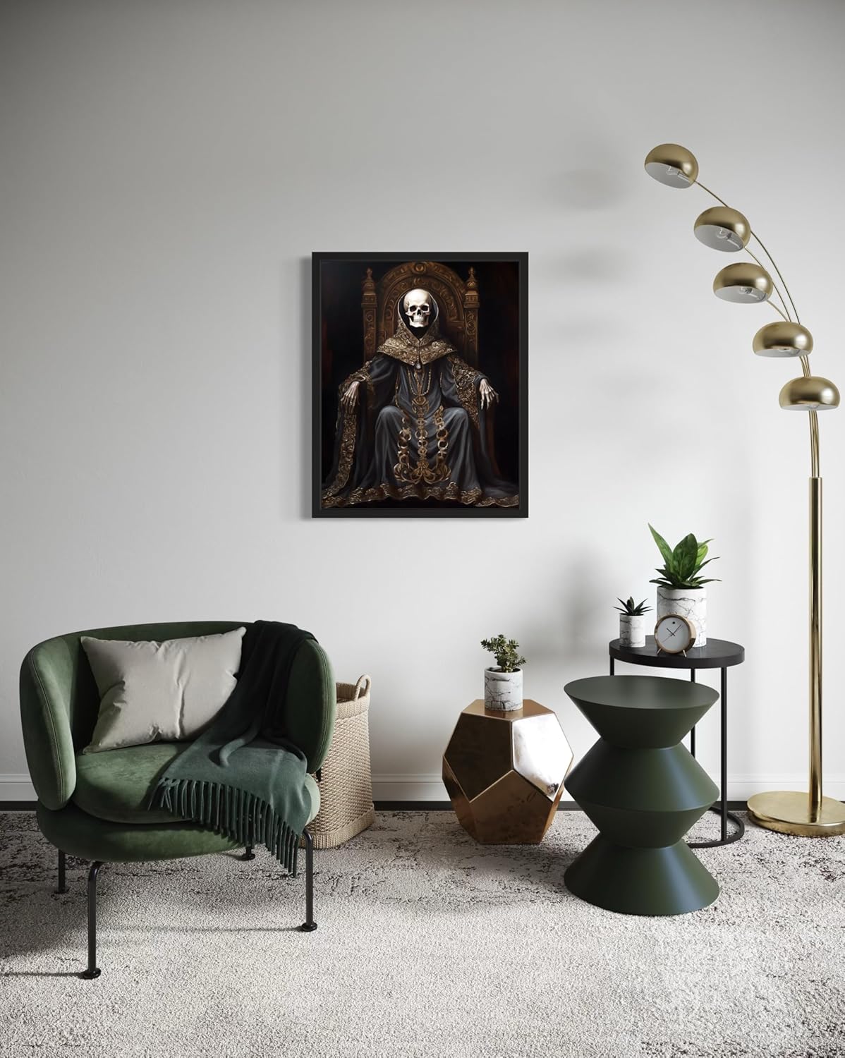 Skull King Poster Art Print, Halloween Scary Vintage Wall Art Academia Spooky Painting Decoration for Horror Prints, Gothic Posters Bedroom Decor 89 (Skull King 1, 16 x 20 inches, Black Frame)