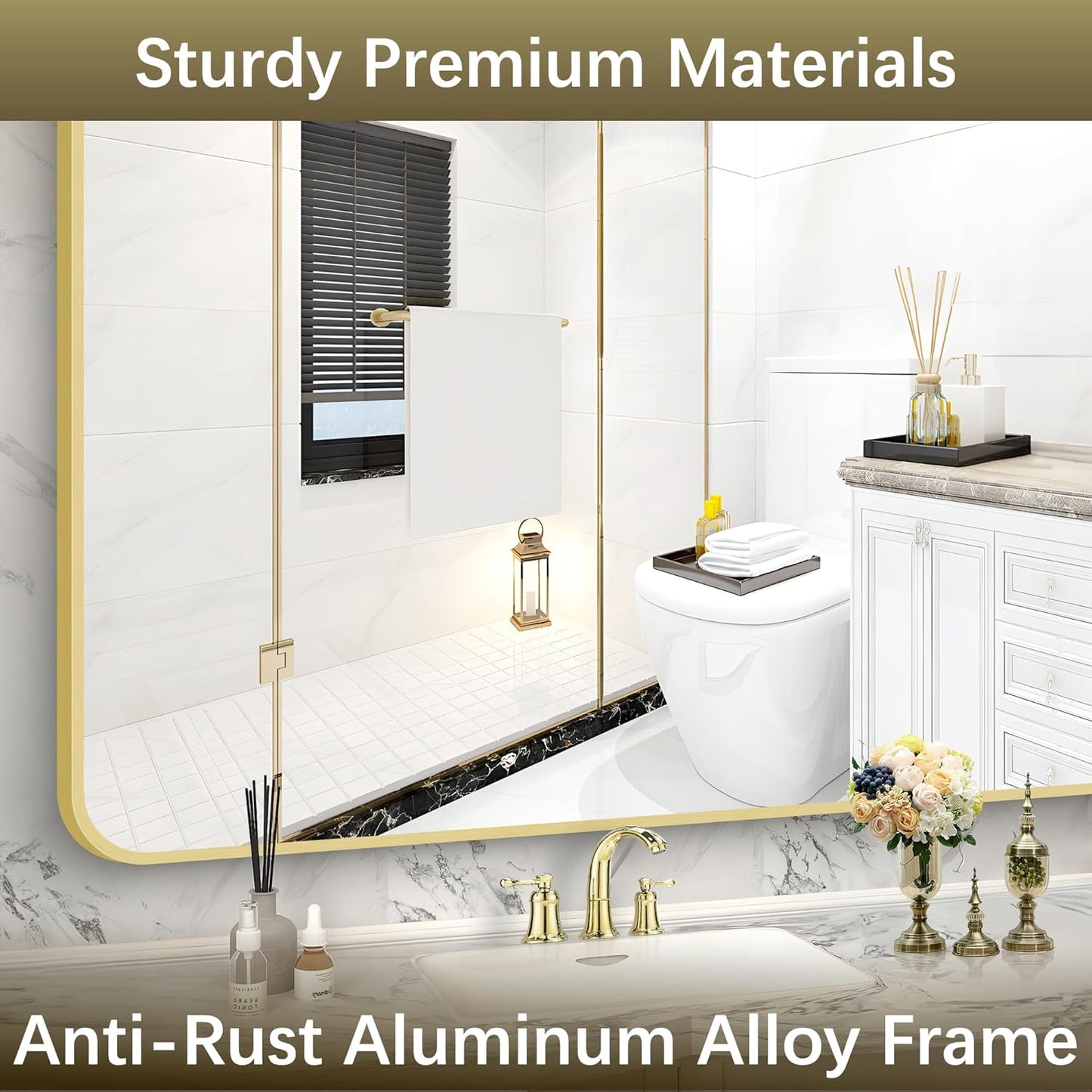 Arched Bathroom Mirror, 30"x40" Gold Arched Mirror for Bathroom, Wall Mounted Mirror, Gold Vanity Wall Mirror w/Metal Frame for Bedroom, Entryway, Living Room, Vertically Hanging or Leaning Against