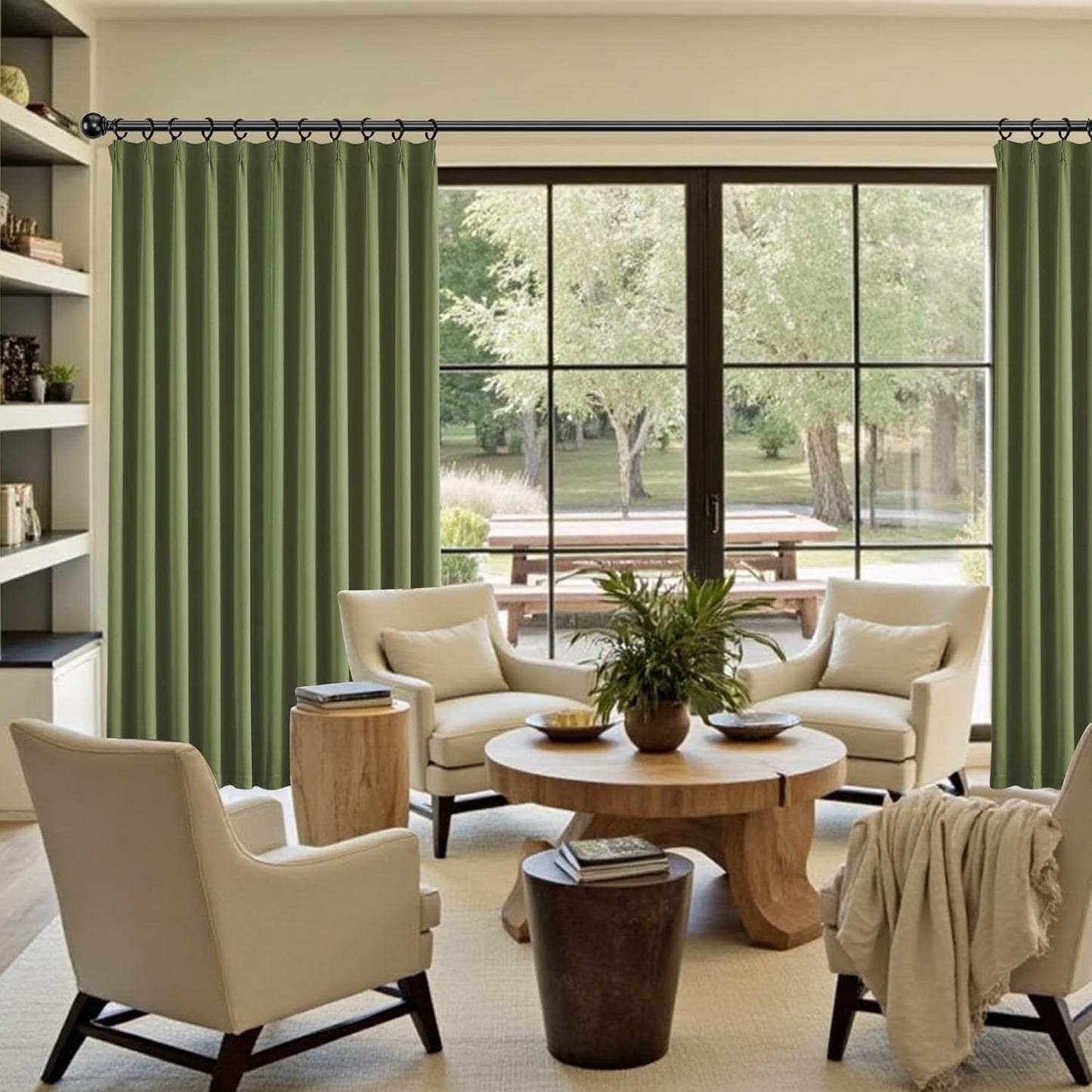 KangBang 2 PCs Sage Green Wide Blackout Curtains 95 Inches Long, Pinch Pleated with Hooks Track System Darkening Custom Modern Stylish for Sliding Patio Door Living Room,60 Width by 95 inch Length
