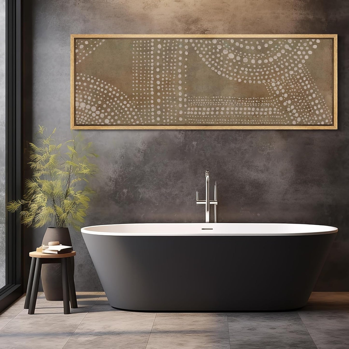 MUDECOR Large Framed Canvas Print Wall Art Abstract Dot Matrix Canvas Art in Earth Tones Antique Retro Fine Art Illustrations Decorative Colorful for Bedroom - 60"x20"