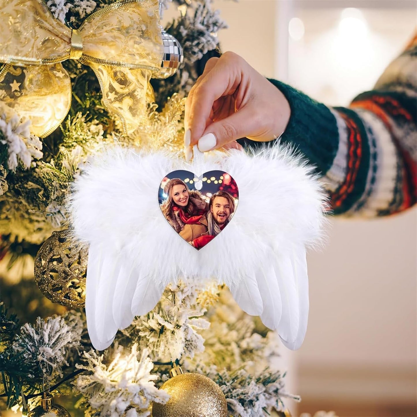 Personalized Christmas Ornaments 2024 Customized with Photo Text Ornament Keepsake Pet First Christmas Ornament Bulk Custom Wooden Xmas Tree Decorations, Wood Heart Wing